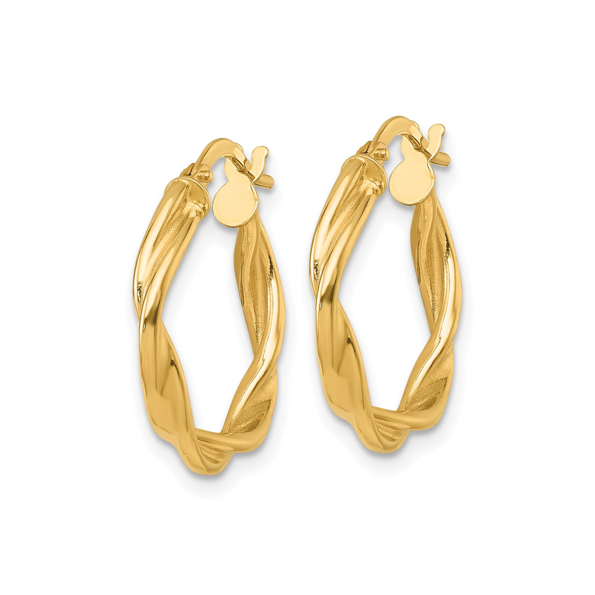 14k Yellow Gold Hoop Earrings, Twisted Polished Tube Design for Women