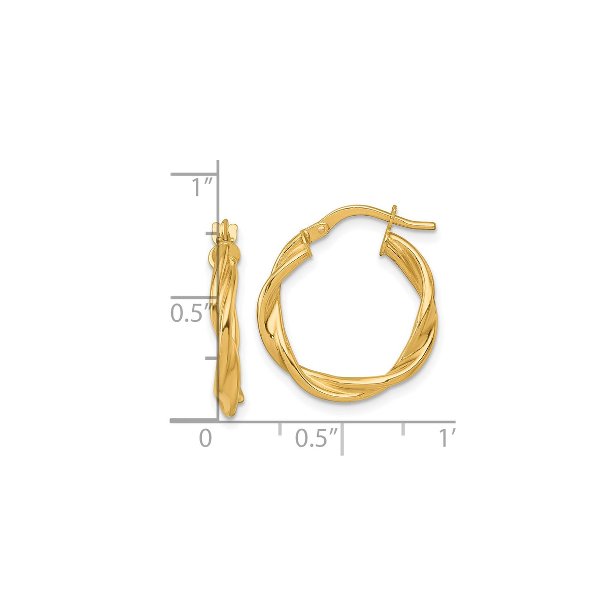 14k Yellow Gold Hoop Earrings, Twisted Polished Tube Design for Women
