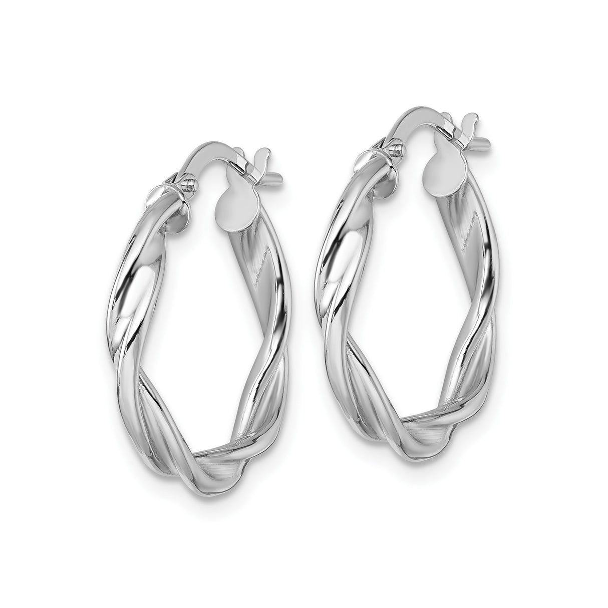 14k White Gold Twisted Hoop Earrings with Polished Interwoven Design