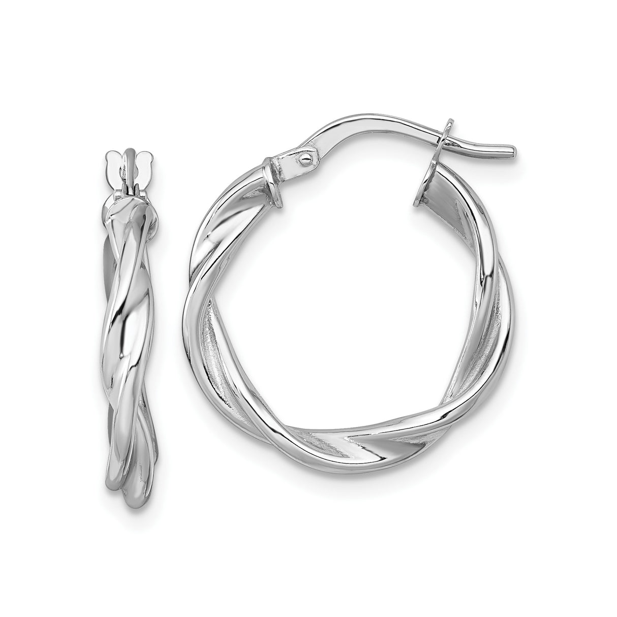 14k White Gold Twisted Hoop Earrings with Polished Interwoven Design
