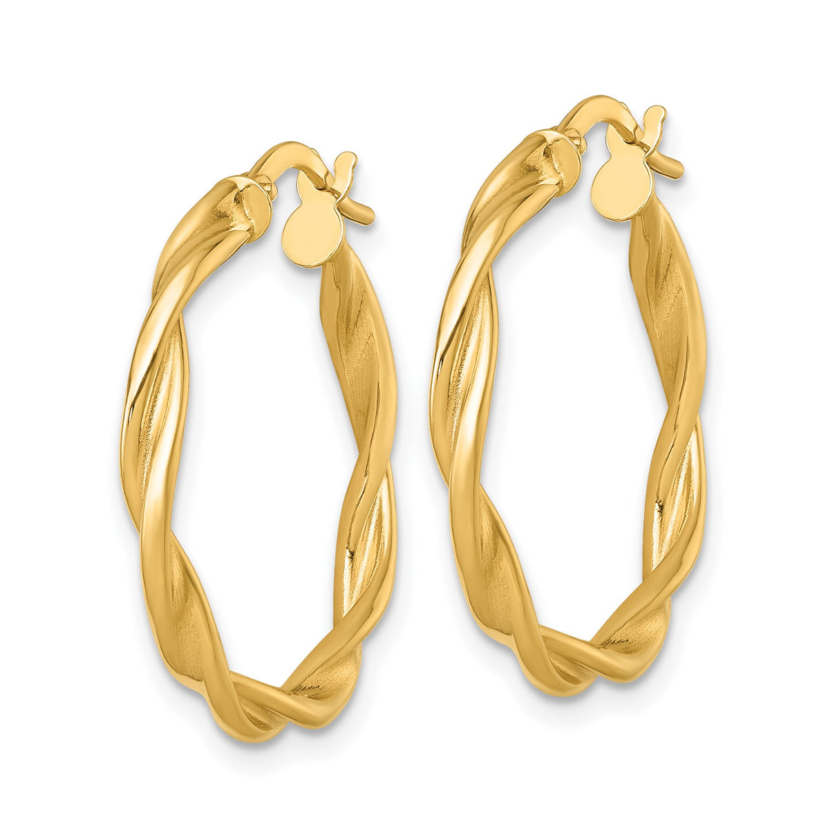 14k Yellow Gold Twisted Hoop Earrings with Polished Finish, Medium Tube Style for Women