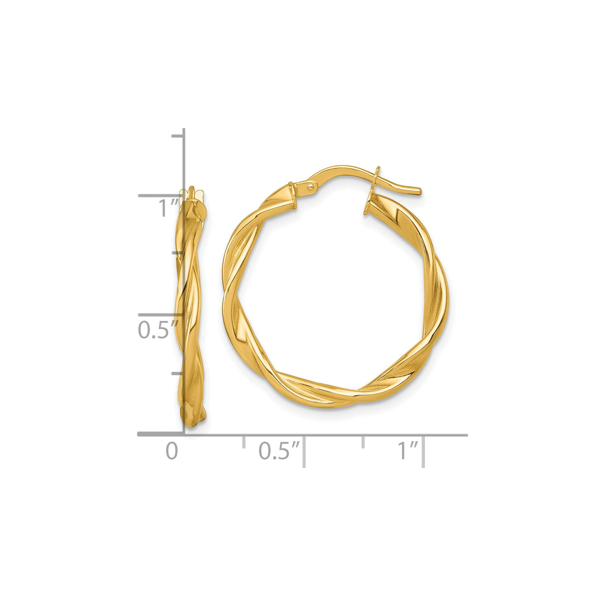 14k Yellow Gold Twisted Hoop Earrings with Polished Finish, Medium Tube Style for Women