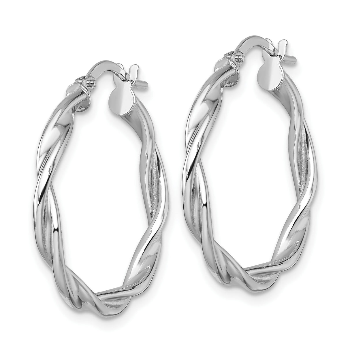 14k White Gold Twisted Hoop Earrings with Polished Interwoven Design for Women