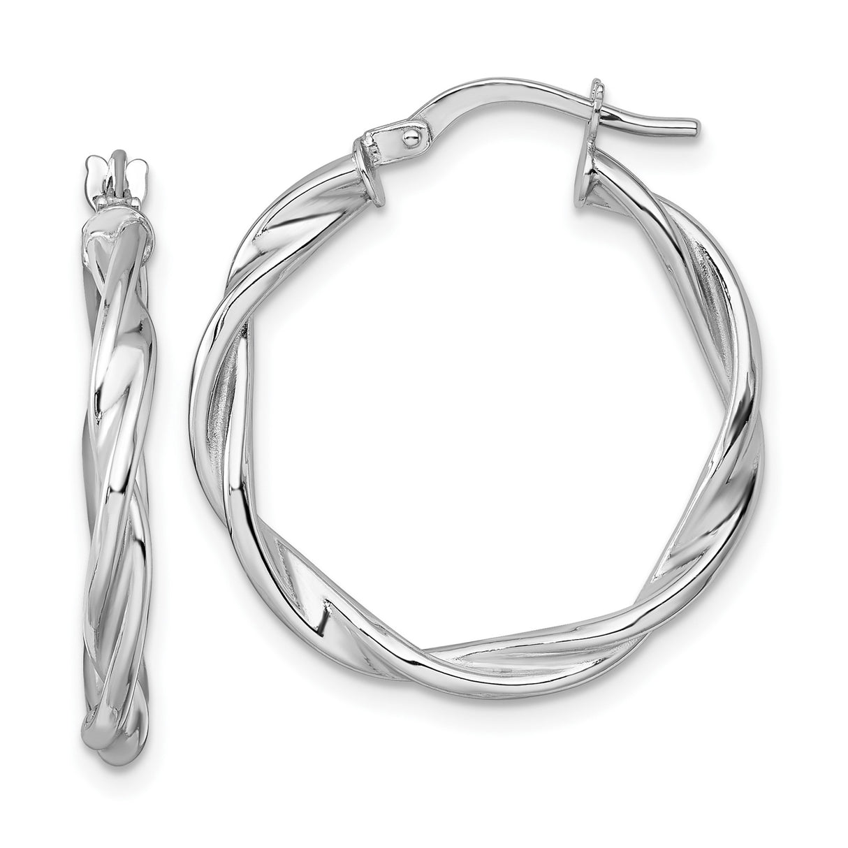 14k White Gold Twisted Hoop Earrings with Polished Interwoven Design for Women