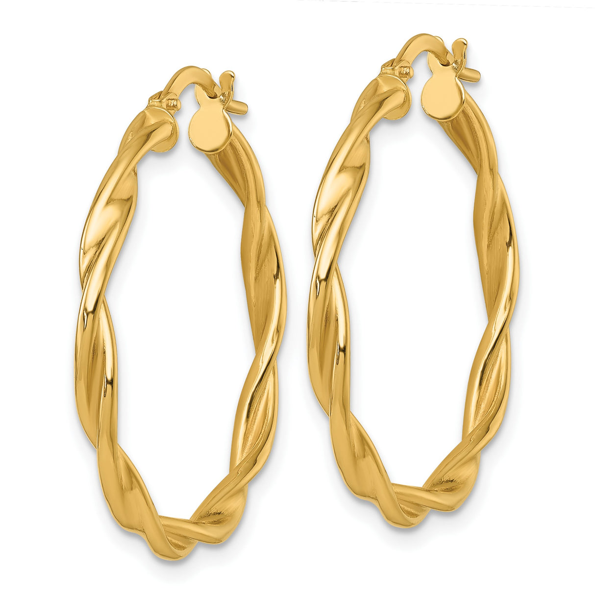 14k Yellow Gold Hoop Earrings, Twisted Braided Medium Hoops with Polished Finish for Women