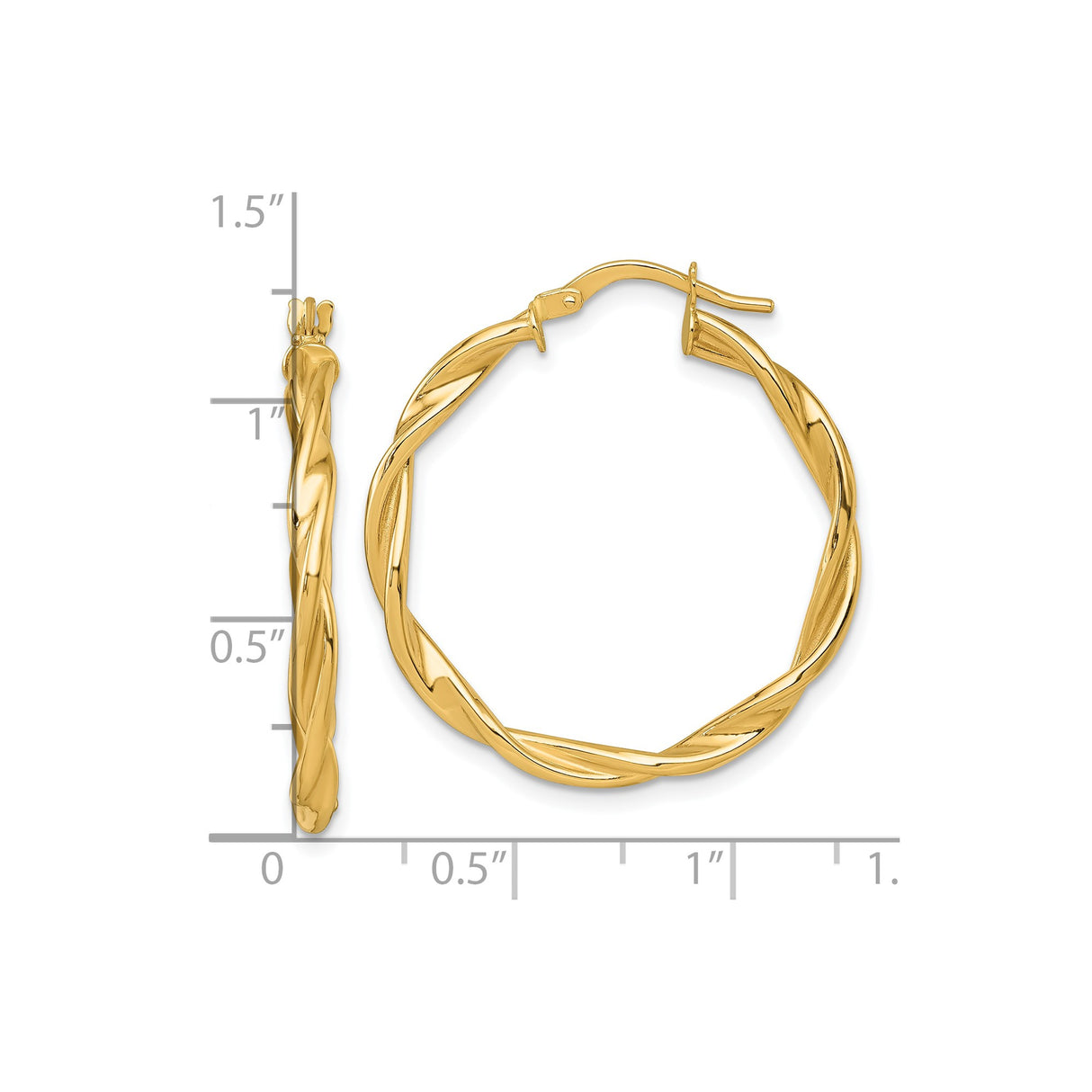 14k Yellow Gold Hoop Earrings, Twisted Braided Medium Hoops with Polished Finish for Women