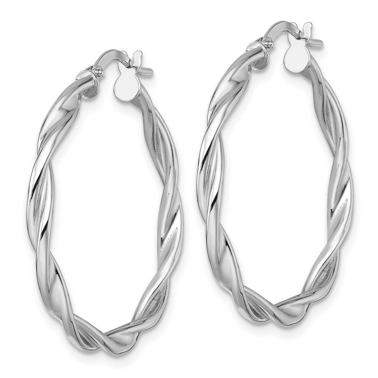 14k White Gold Twisted Hoop Earrings with Braided Design and Latch Back Closure