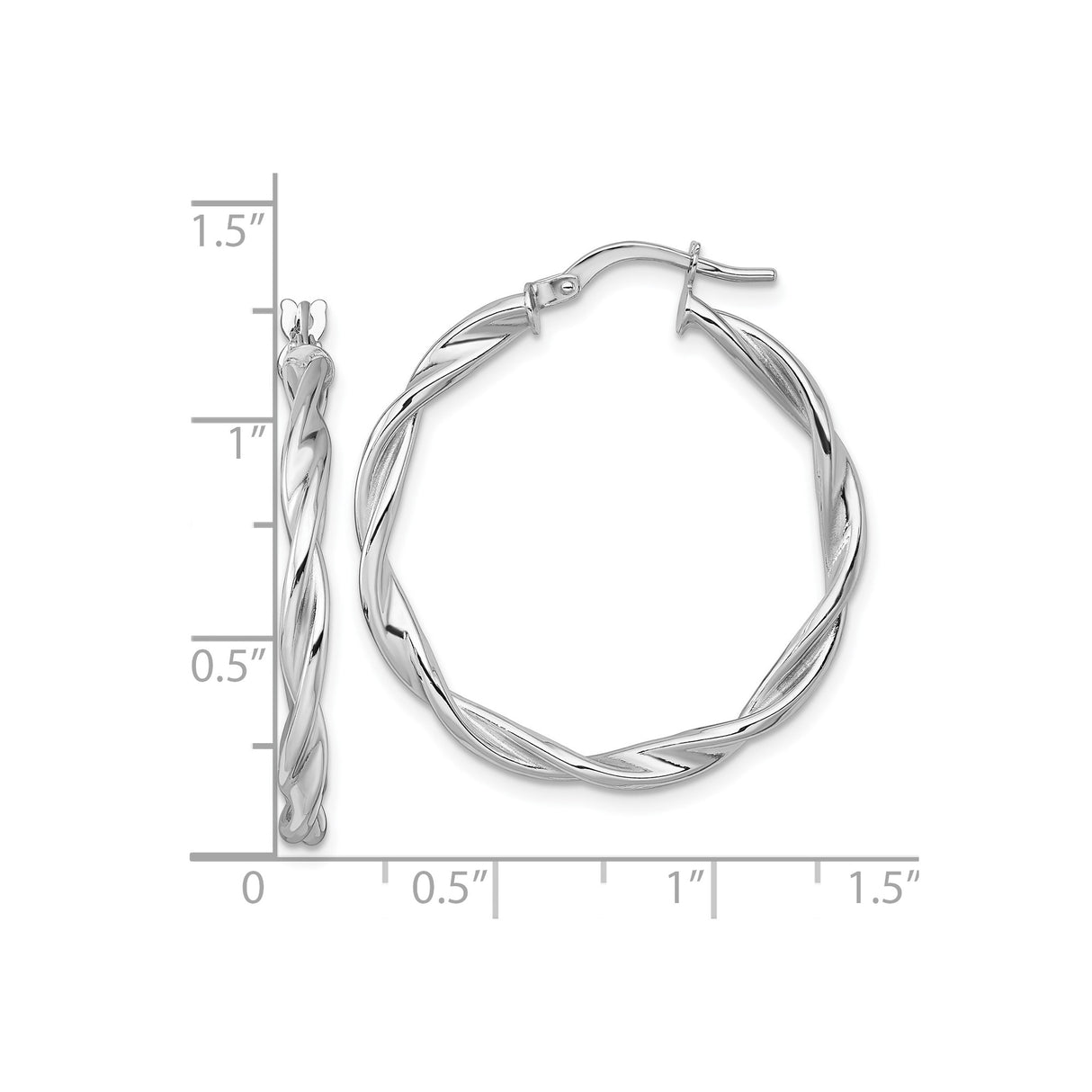 14k White Gold Twisted Hoop Earrings with Braided Design and Latch Back Closure