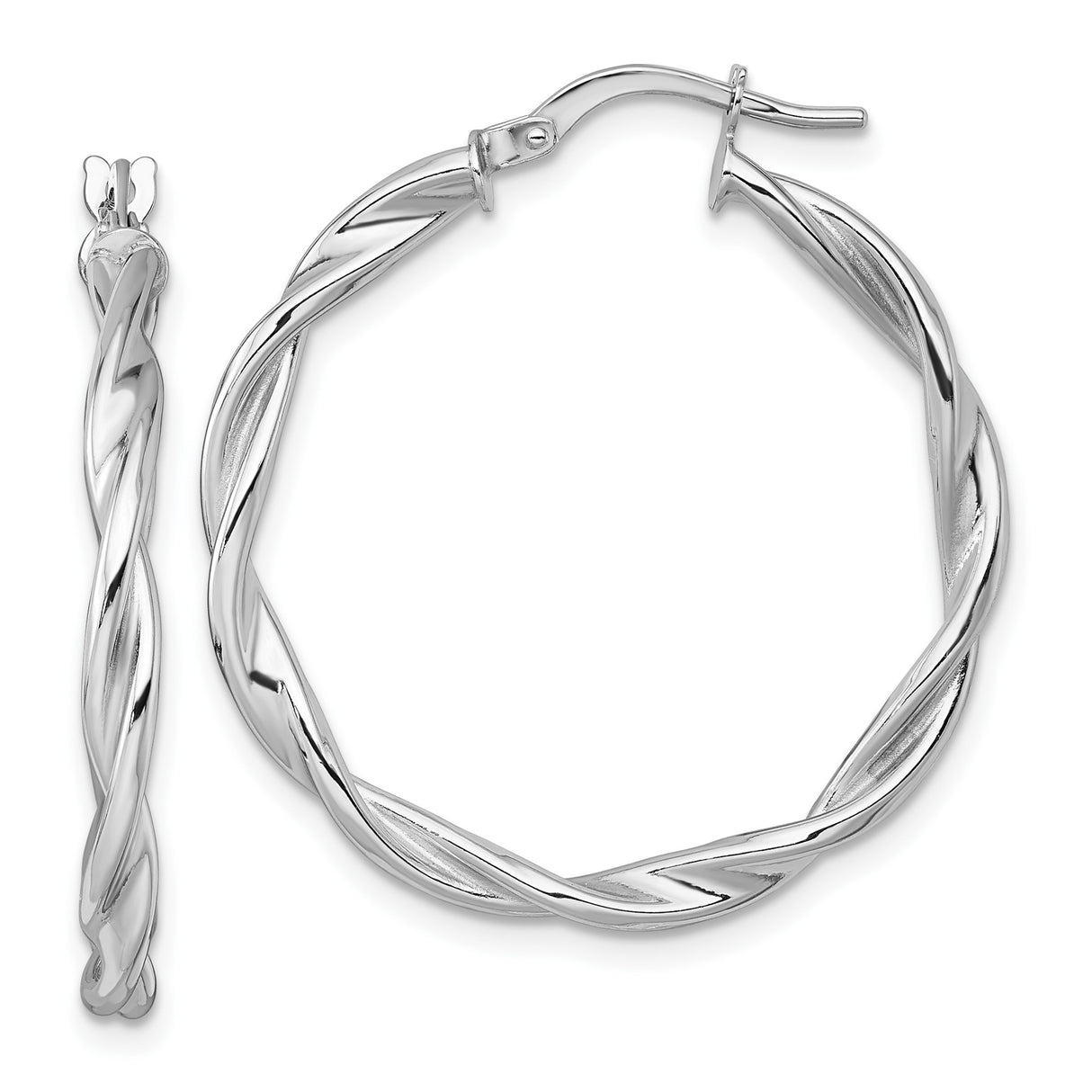 14k White Gold Twisted Hoop Earrings with Braided Design and Latch Back Closure