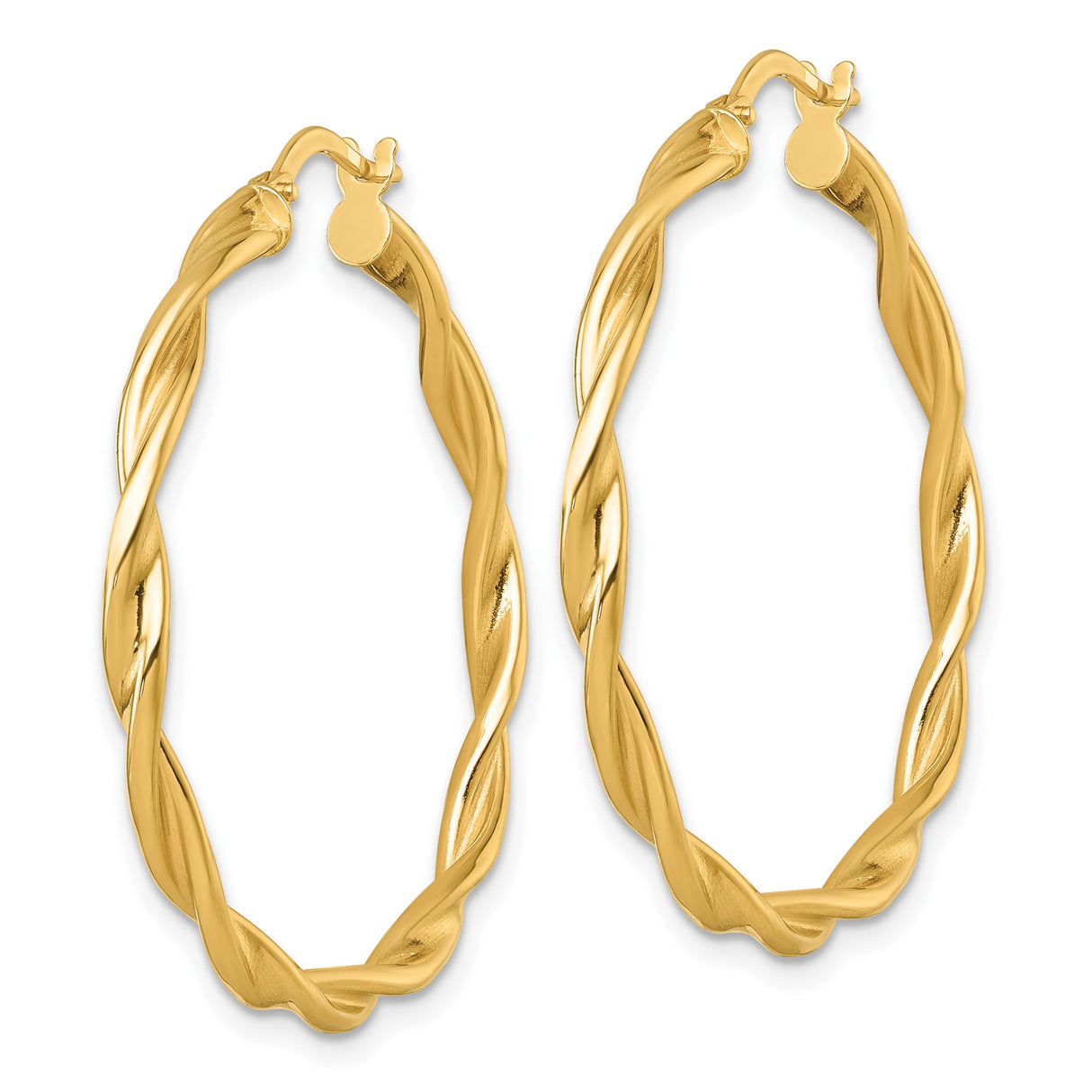 14k Yellow Gold Twisted Hoop Earrings, Polished Rope Design, Lightweight Medium Hoops