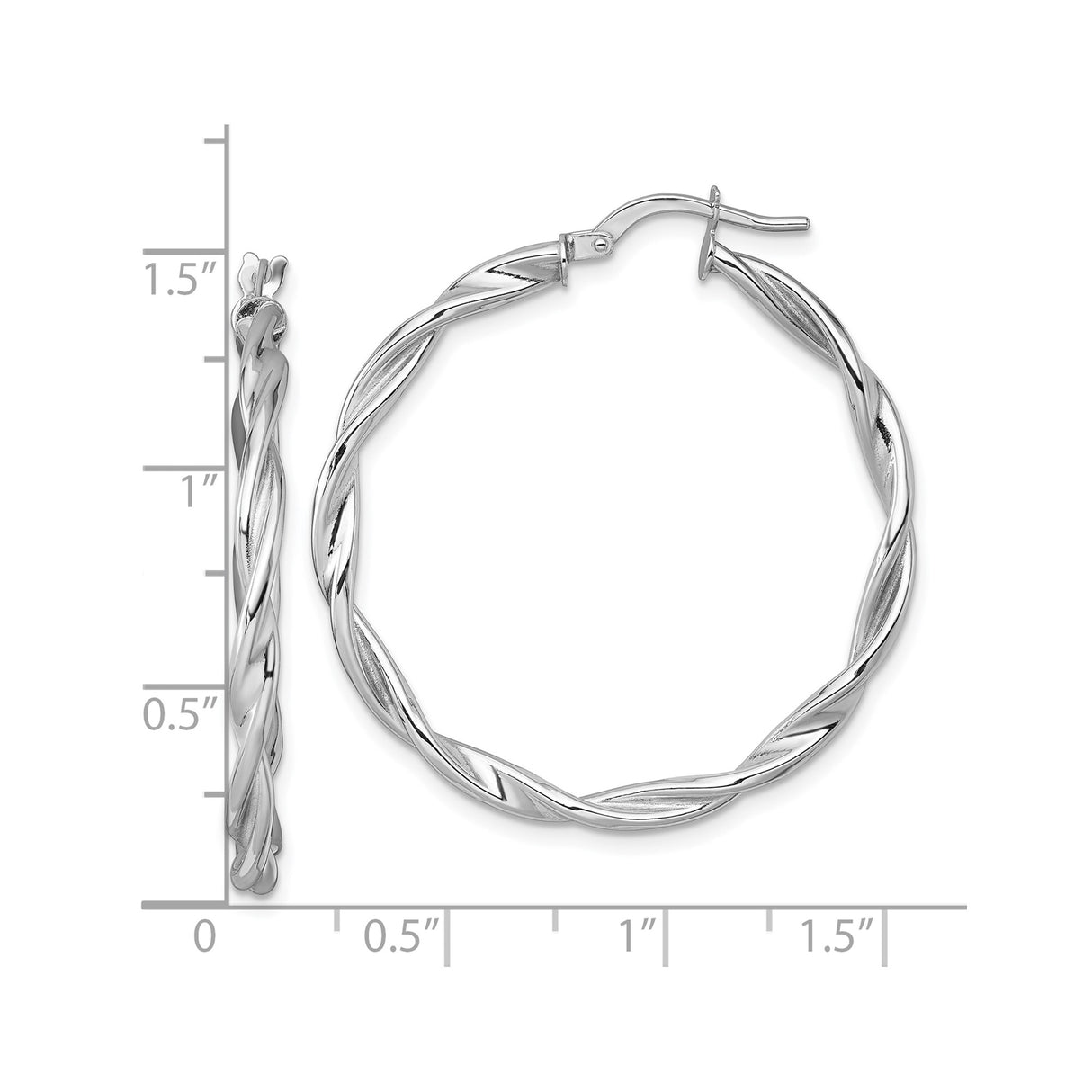 14k White Gold Twisted Hoop Earrings with Polished Braid Design, Lightweight Tube Style