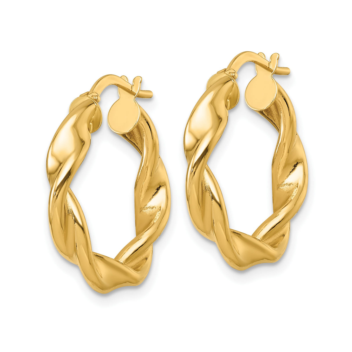 14k Yellow Gold Hoop Earrings, Twisted Braided Design, Lightweight Polished Style for Women