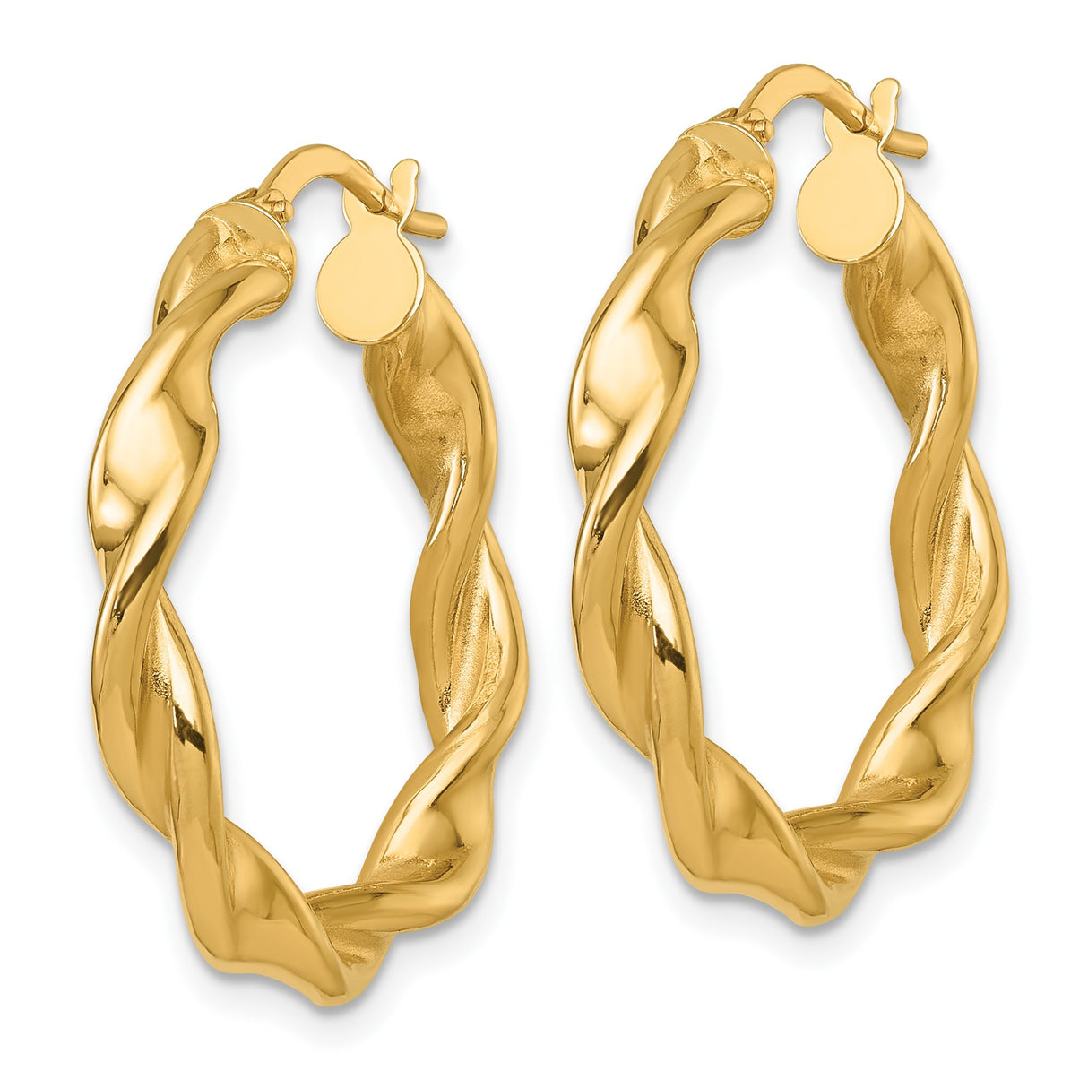 14k Yellow Gold Twisted Hoop Earrings, Braided Polished Design for Women
