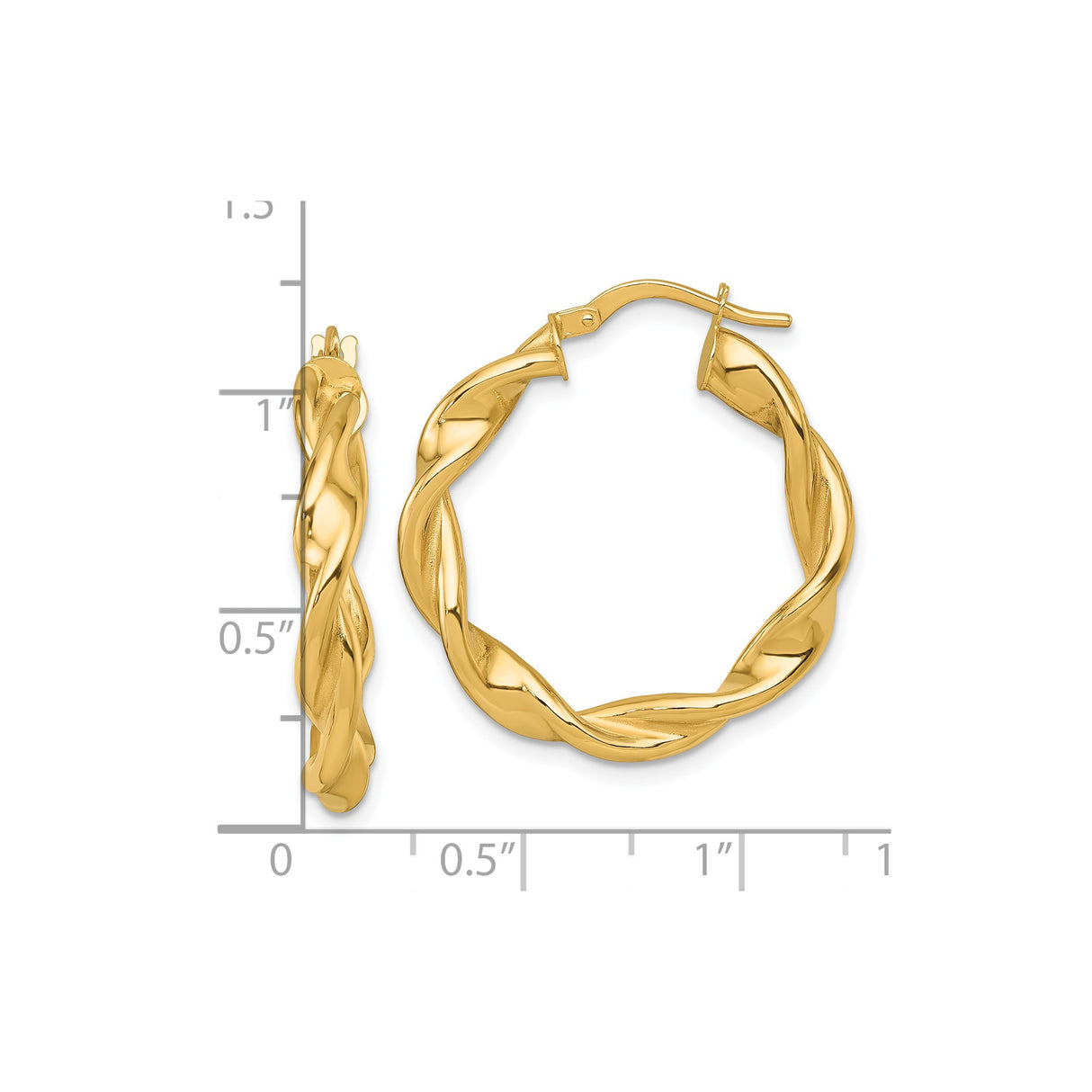 14k Yellow Gold Twisted Hoop Earrings, Braided Polished Design for Women