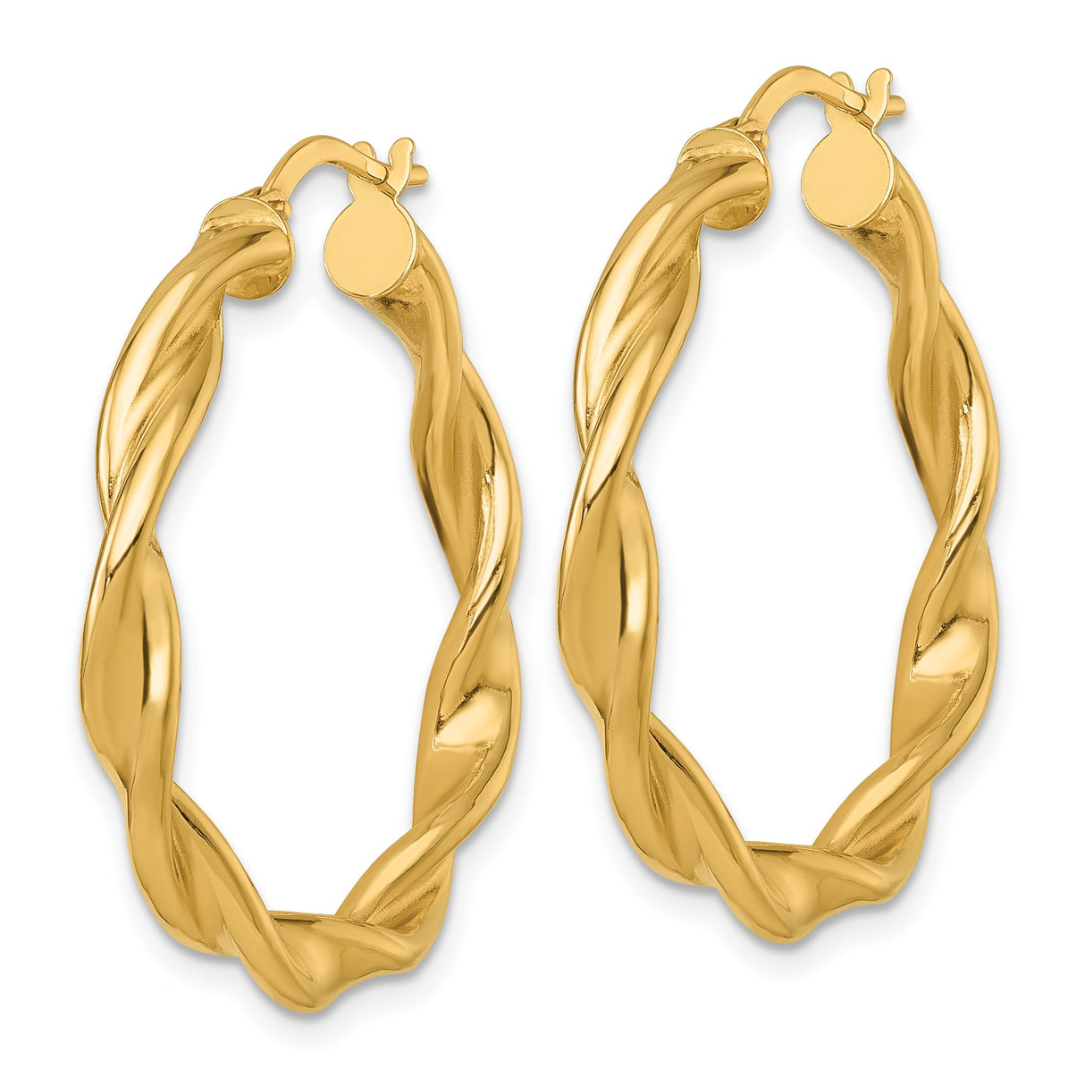 14k Yellow Gold Hoop Earrings, Twisted Braided Design, Polished Lightweight Style for Women