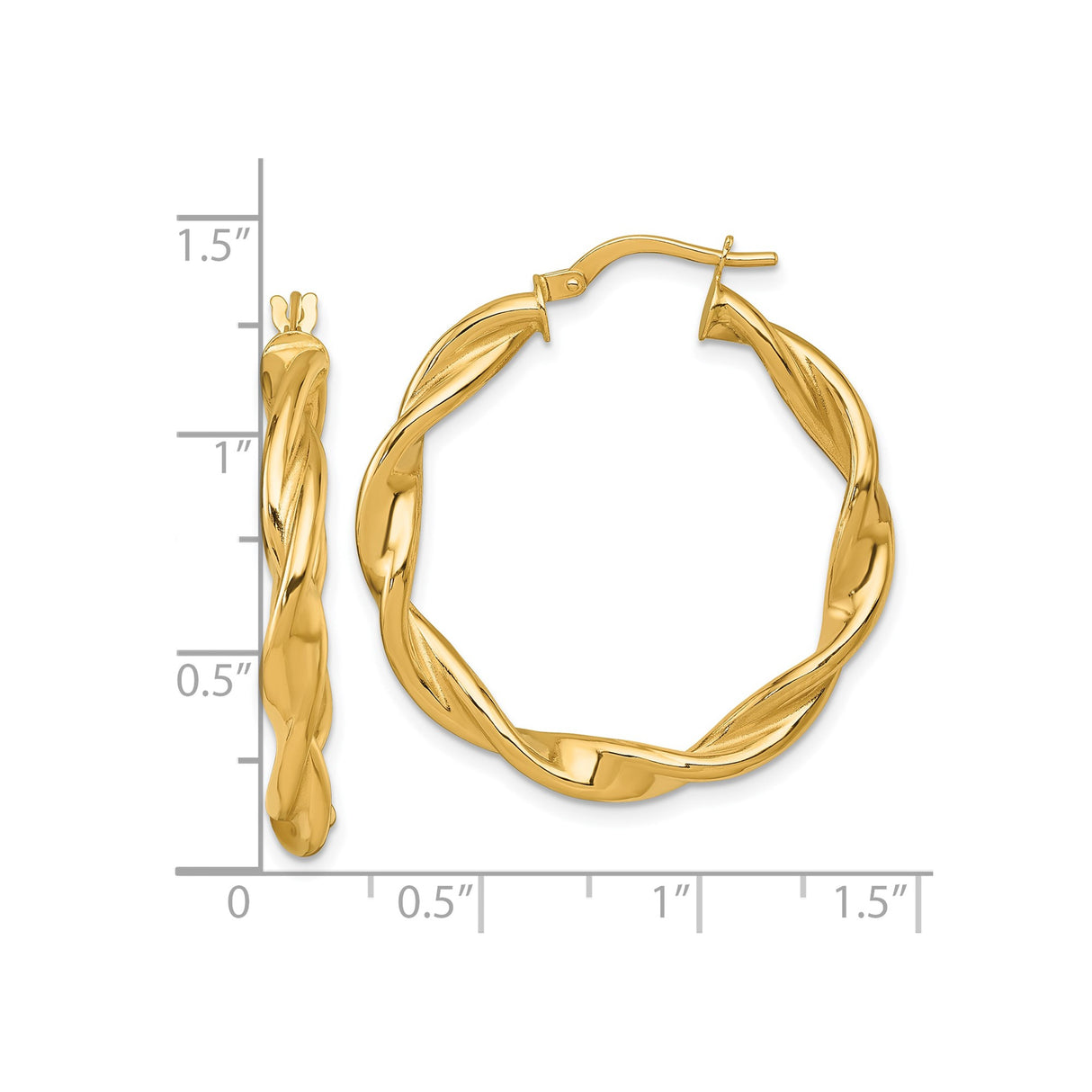 14k Yellow Gold Hoop Earrings, Twisted Braided Design, Polished Lightweight Style for Women