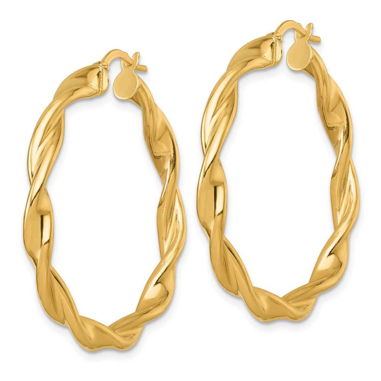 14k Yellow Gold Hoop Earrings, Twisted Intertwined Design, Polished Finish, Medium Size for Women