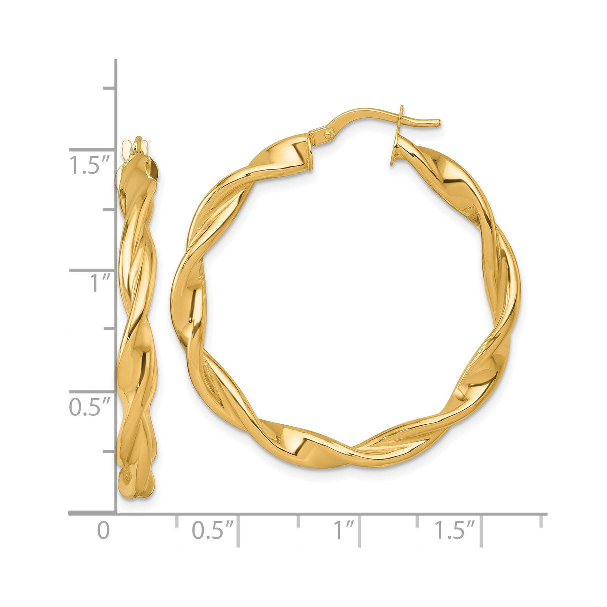 14k Yellow Gold Hoop Earrings, Twisted Intertwined Design, Polished Finish, Medium Size for Women