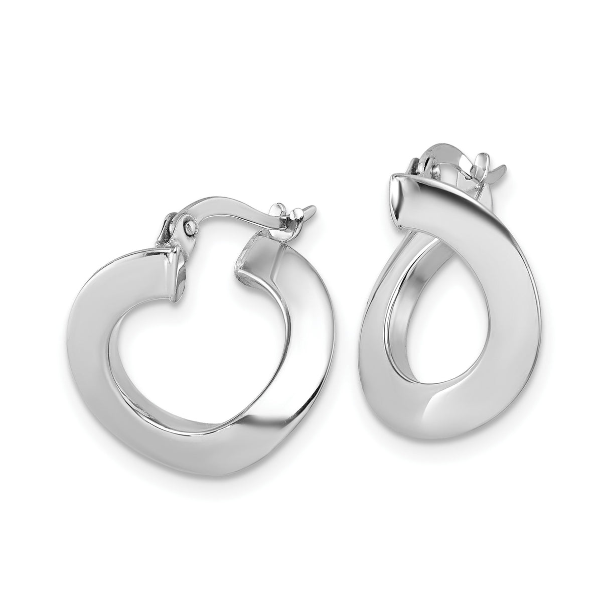 14k White Gold Hoop Earrings, Sculpted Crescent Design, High-Polish Finish, Modern Minimalist Style