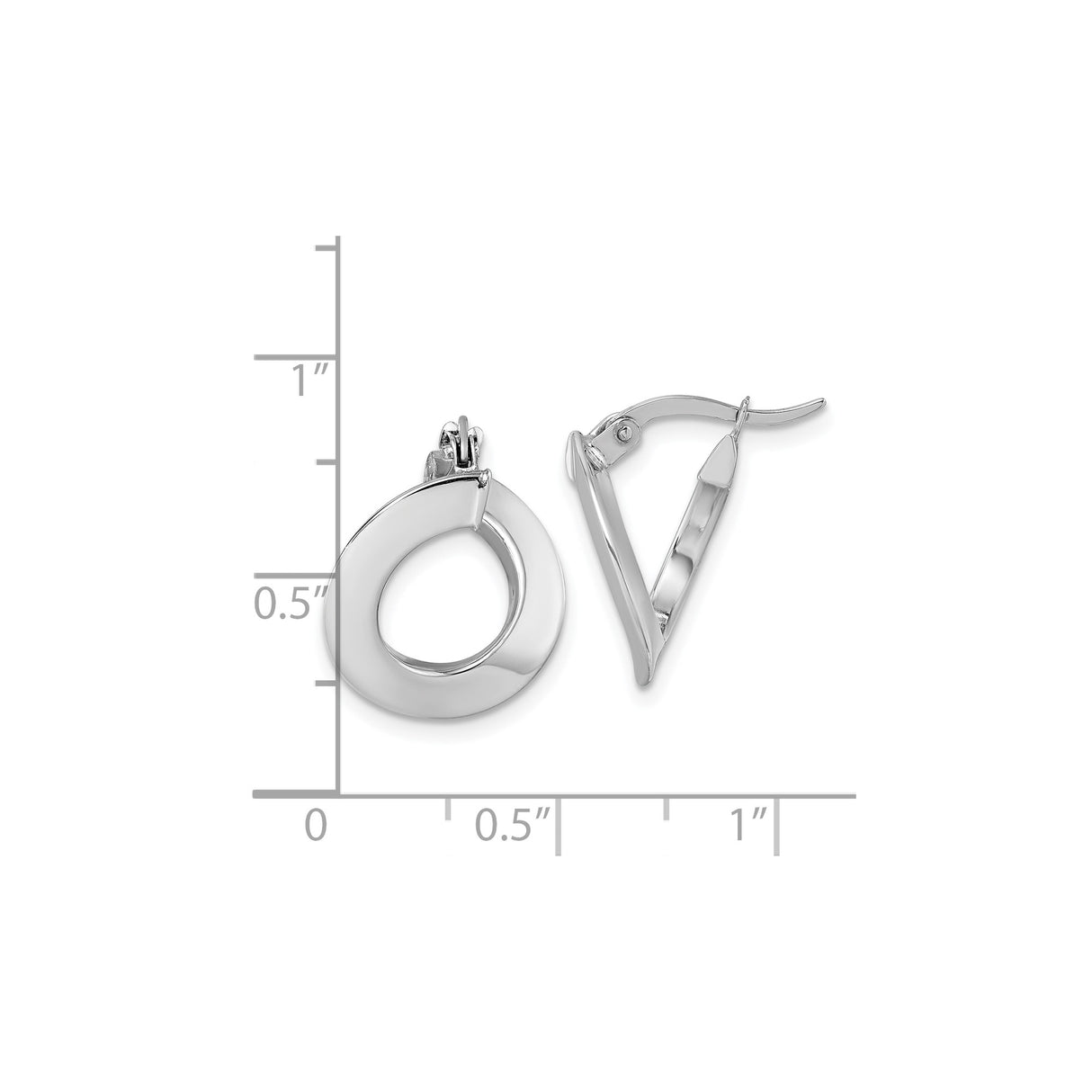 14k White Gold Hoop Earrings, Sculpted Crescent Design, High-Polish Finish, Modern Minimalist Style