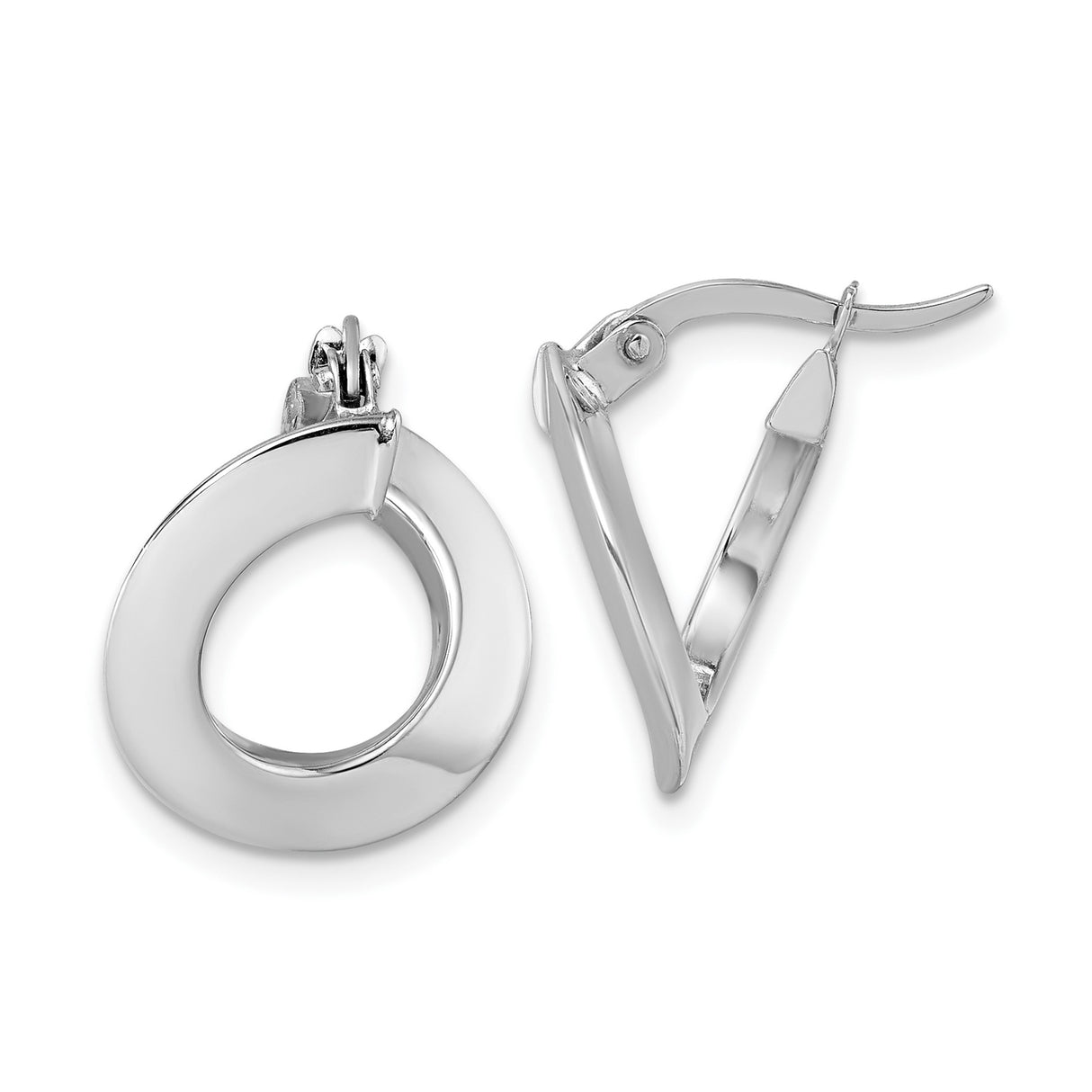 14k White Gold Hoop Earrings, Sculpted Crescent Design, High-Polish Finish, Modern Minimalist Style