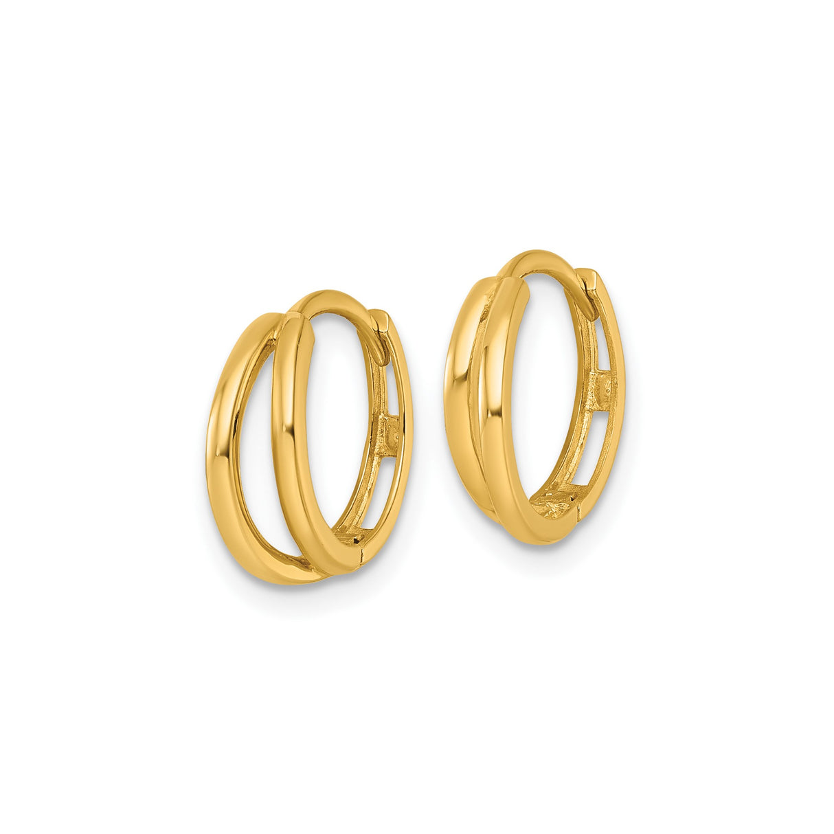 14k Yellow Gold Hoop Earrings, Double Hoop Openwork Design, Polished Finish, Lightweight Jewelry