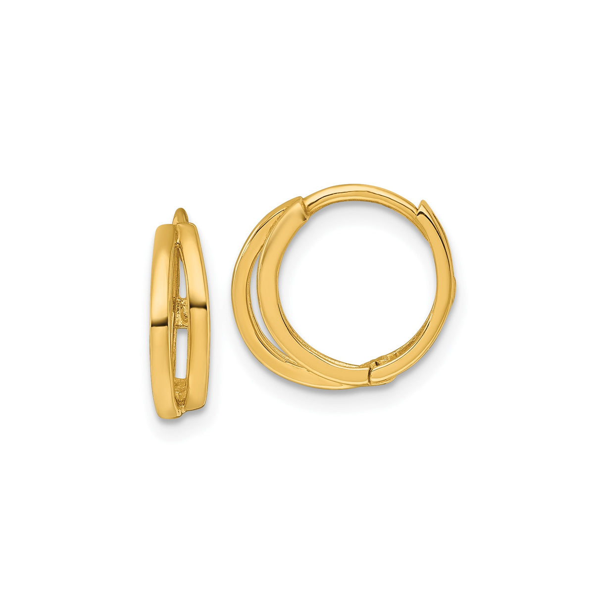 14k Yellow Gold Hoop Earrings, Double Hoop Openwork Design, Polished Finish, Lightweight Jewelry