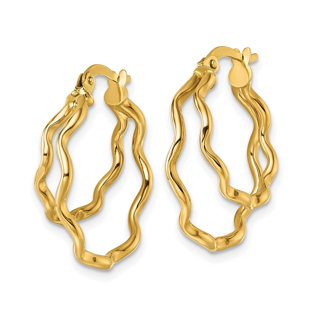 14k Yellow Gold Hoop Earrings with Twisted Wavy Textured Design for Women