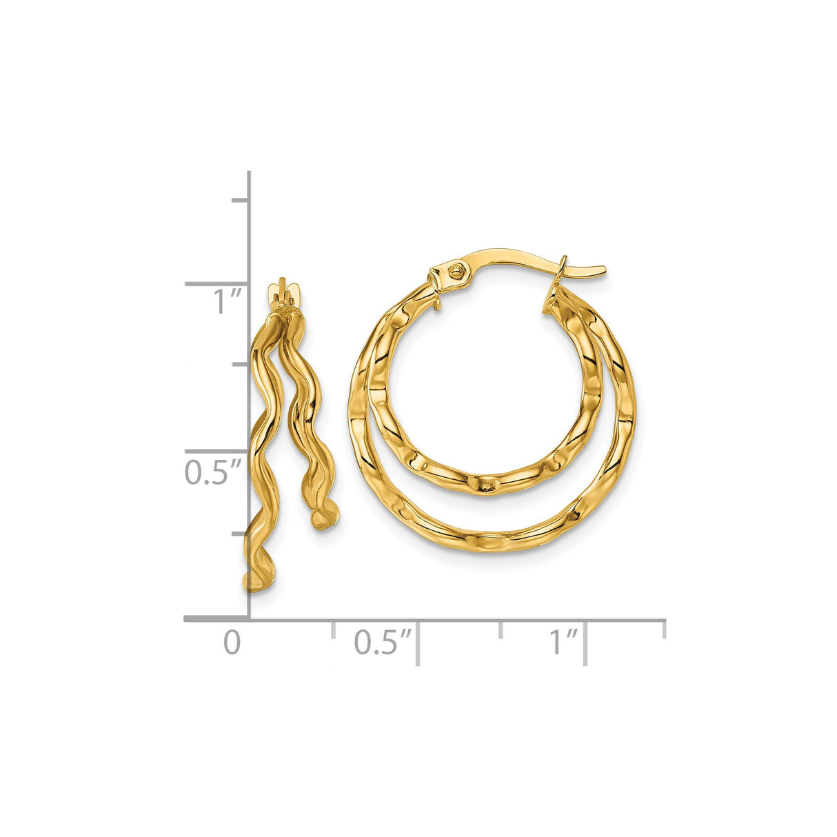14k Yellow Gold Hoop Earrings with Twisted Wavy Textured Design for Women