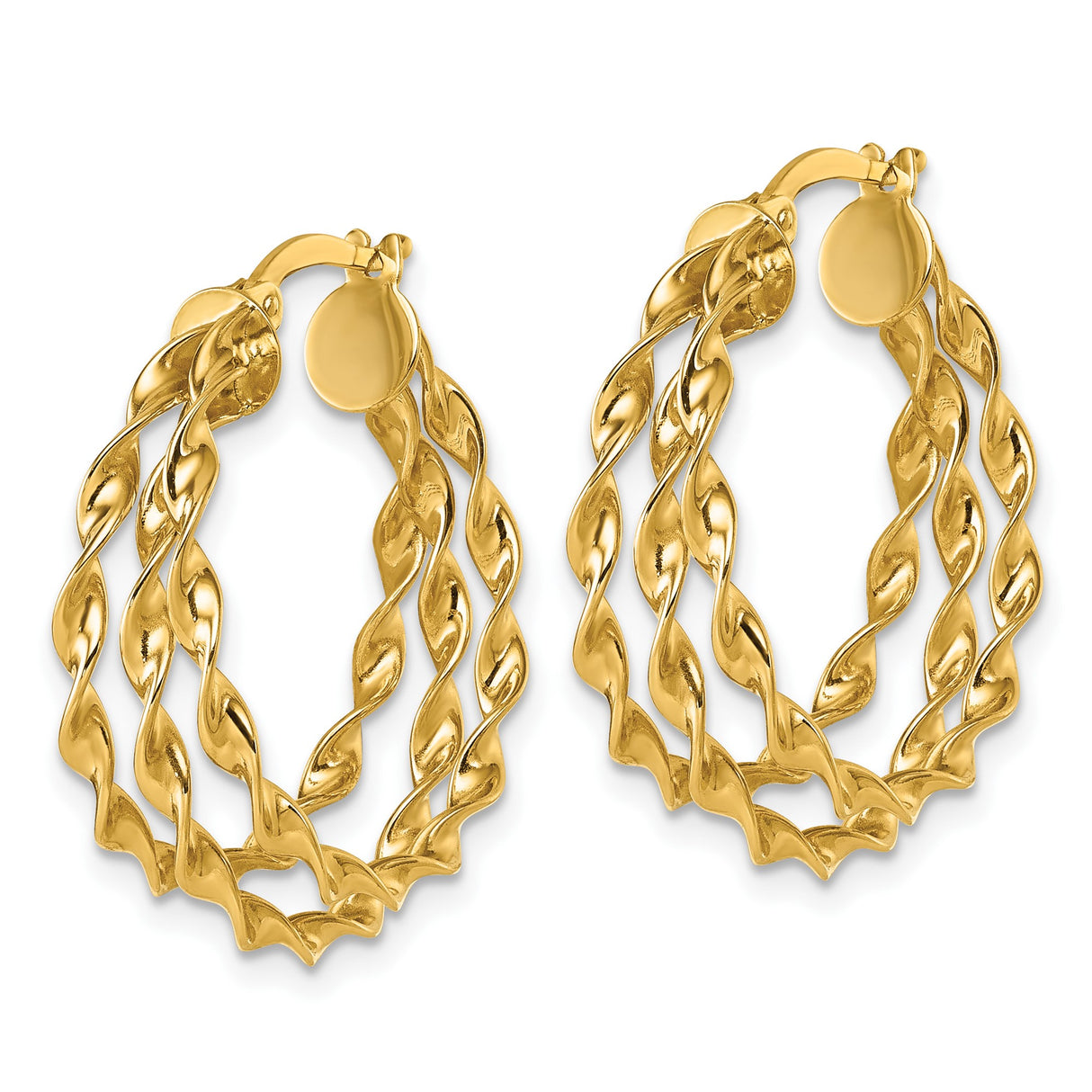 14k Yellow Gold Hoop Earrings, Twisted Braid Design, Polished Finish, Bold Statement Style