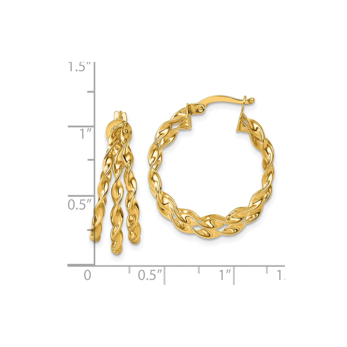 14k Yellow Gold Hoop Earrings, Twisted Braid Design, Polished Finish, Bold Statement Style