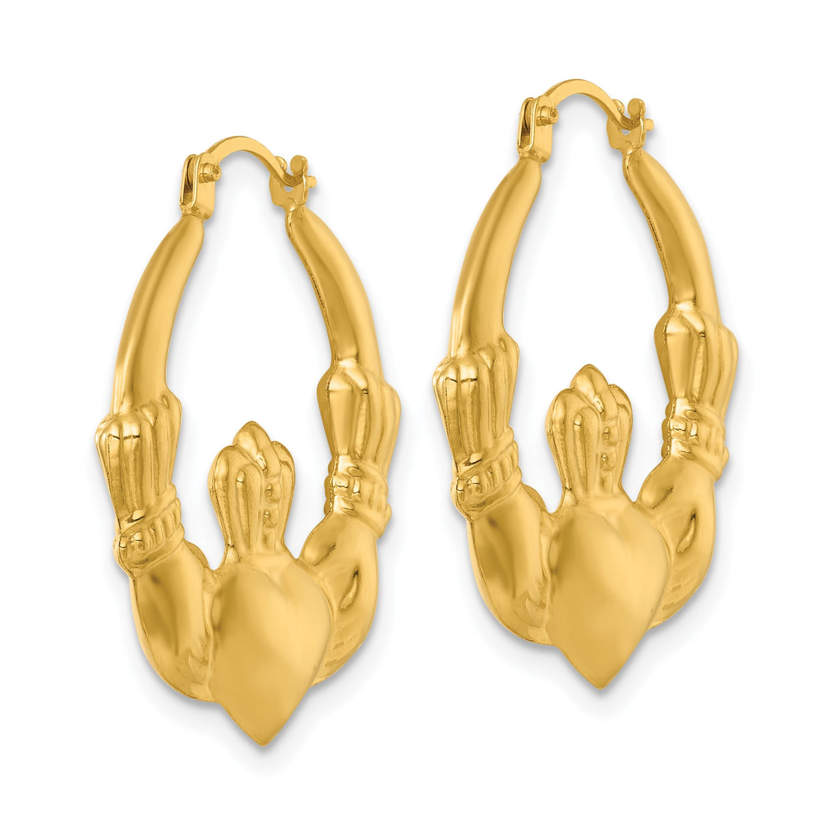 14k Yellow Gold Claddagh Hoop Earrings, Irish Heart Crown Hands Symbol, Celtic Heritage Jewelry
