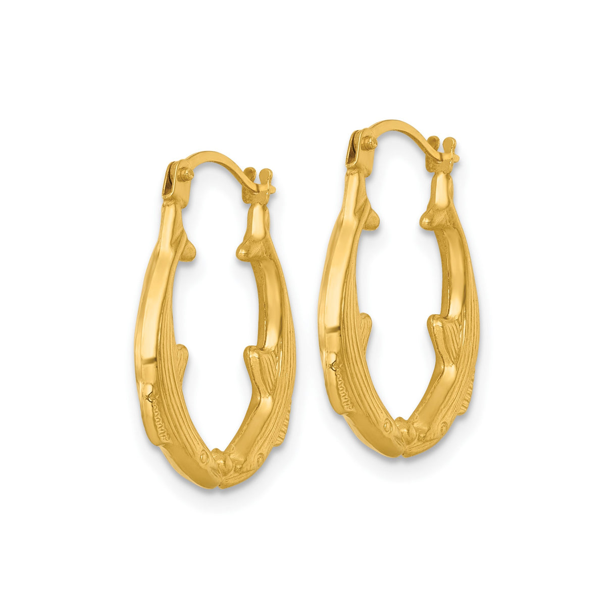 14k Yellow Gold Dolphin Hoop Earrings with Facing Kissing Dolphins, Ocean Inspired Jewelry