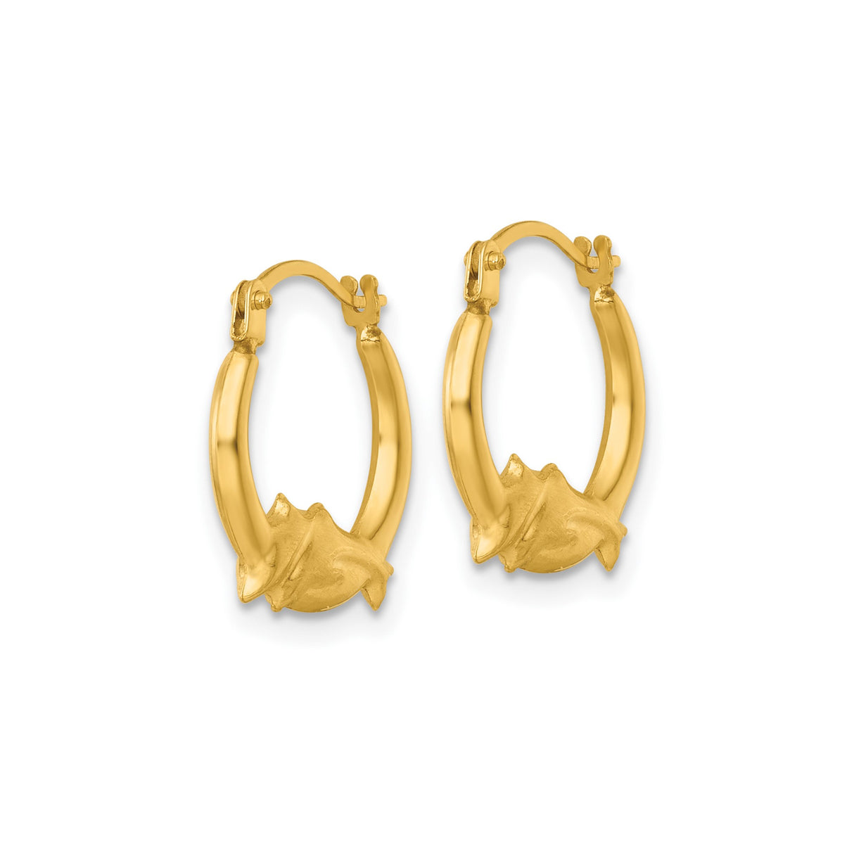 14k Yellow Gold Dolphin Hoop Earrings, Polished Finish, Latch-Back, Nautical Theme for Women and Teens