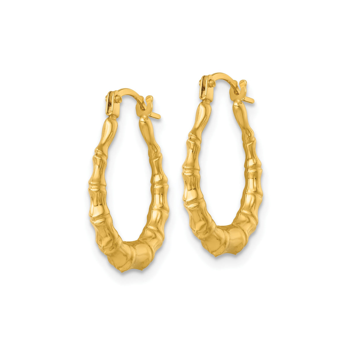 14k Yellow Gold Hoop Earrings with Textured Bamboo Style Design for Women