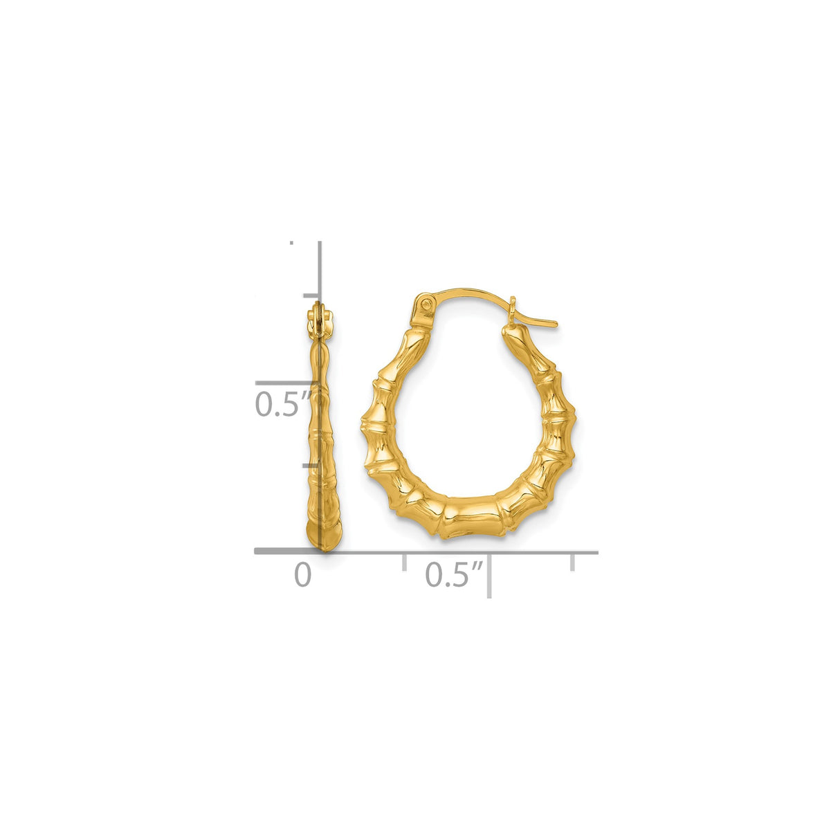 14k Yellow Gold Hoop Earrings with Textured Bamboo Style Design for Women