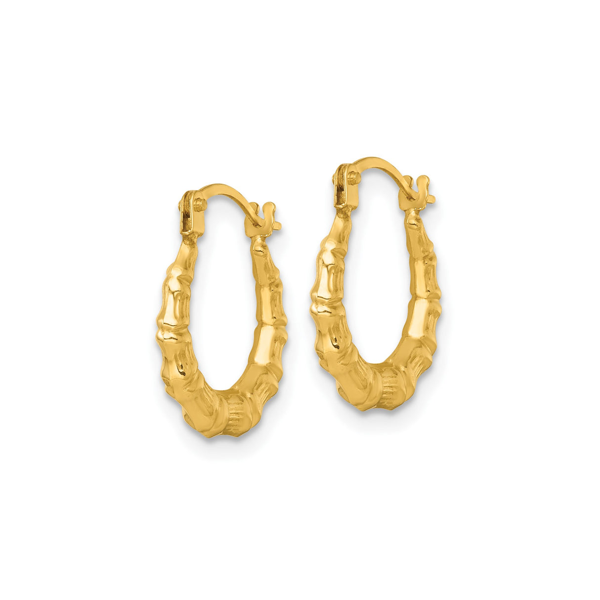 14k Yellow Gold Bamboo Hoop Earrings, Textured Nature-Inspired Boho Style for Women