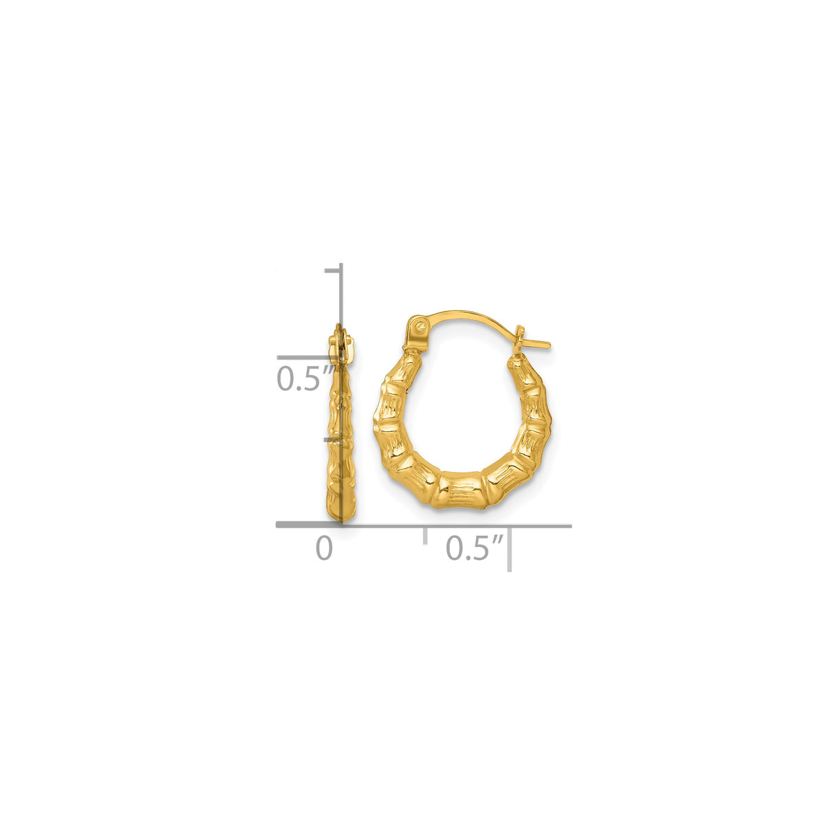 14k Yellow Gold Bamboo Hoop Earrings, Textured Nature-Inspired Boho Style for Women
