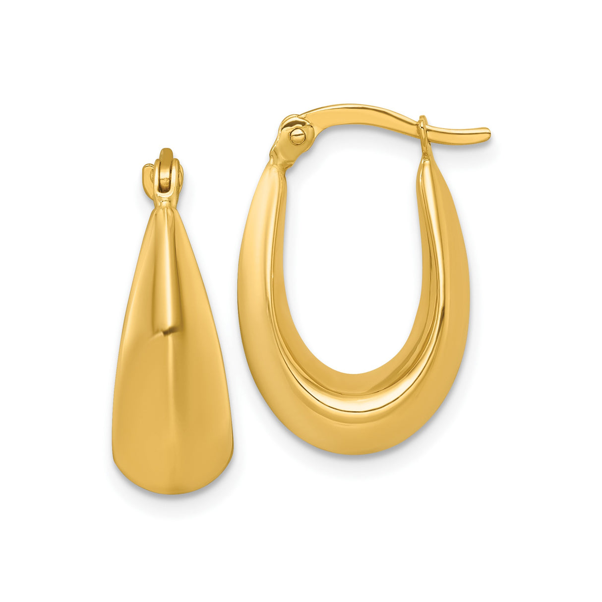 14k Yellow Gold Teardrop Hoop Earrings, Polished Finish, Lightweight Minimalist Design for Women