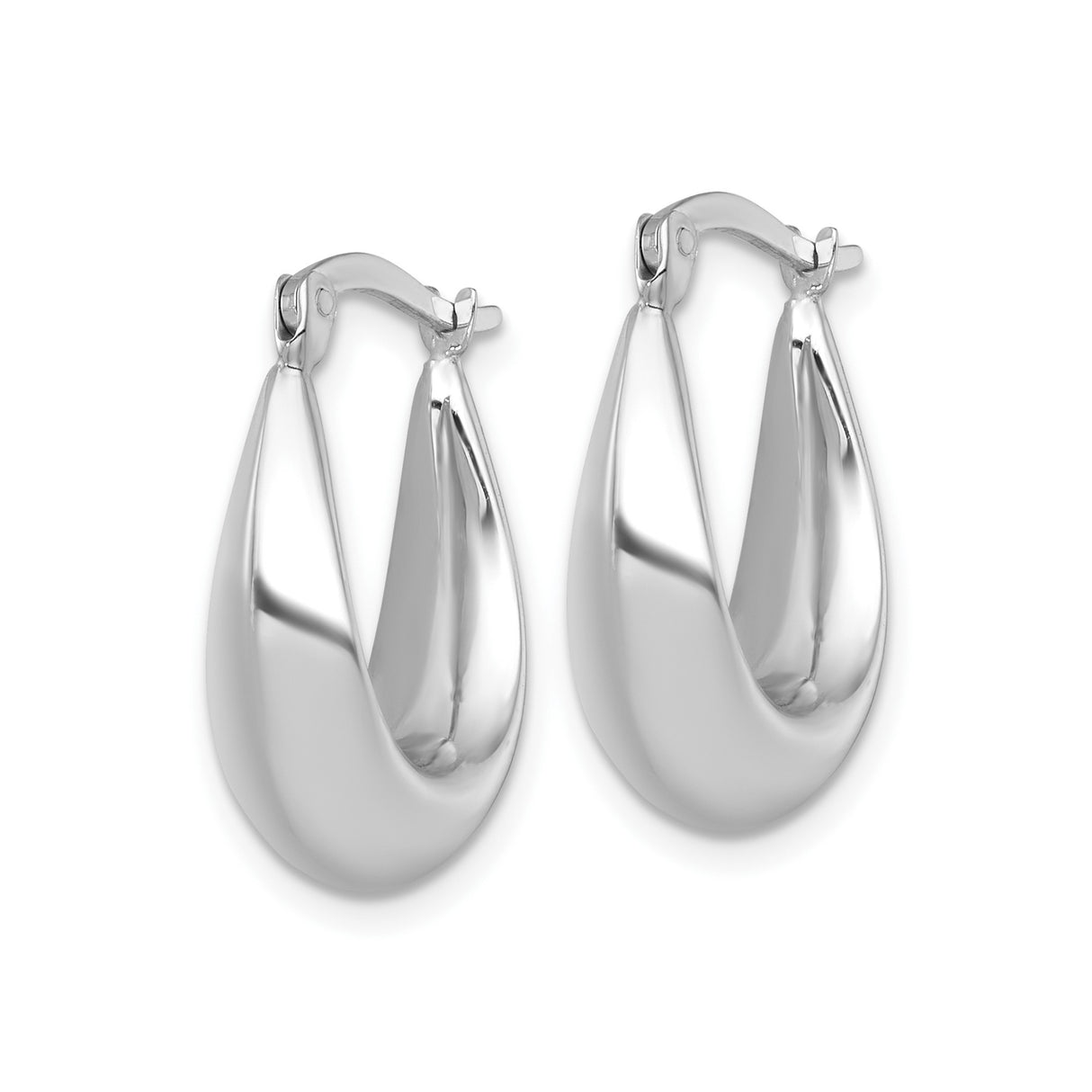 14k White Gold Teardrop Hoop Earrings, Lightweight Polished Tapered Design for Women