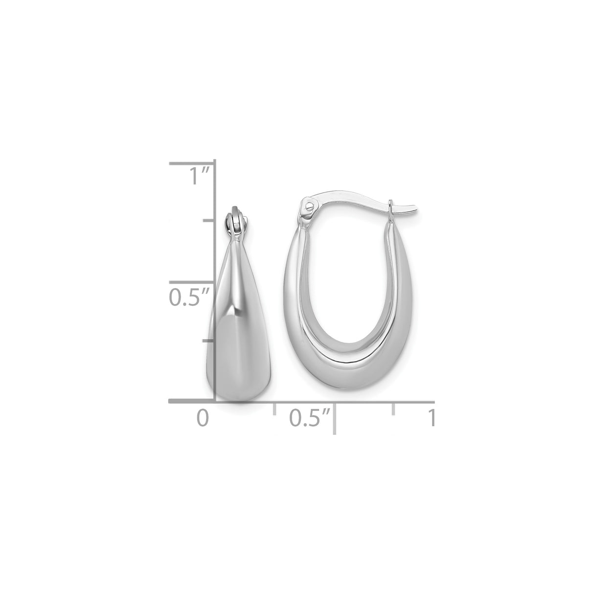 14k White Gold Teardrop Hoop Earrings, Lightweight Polished Tapered Design for Women