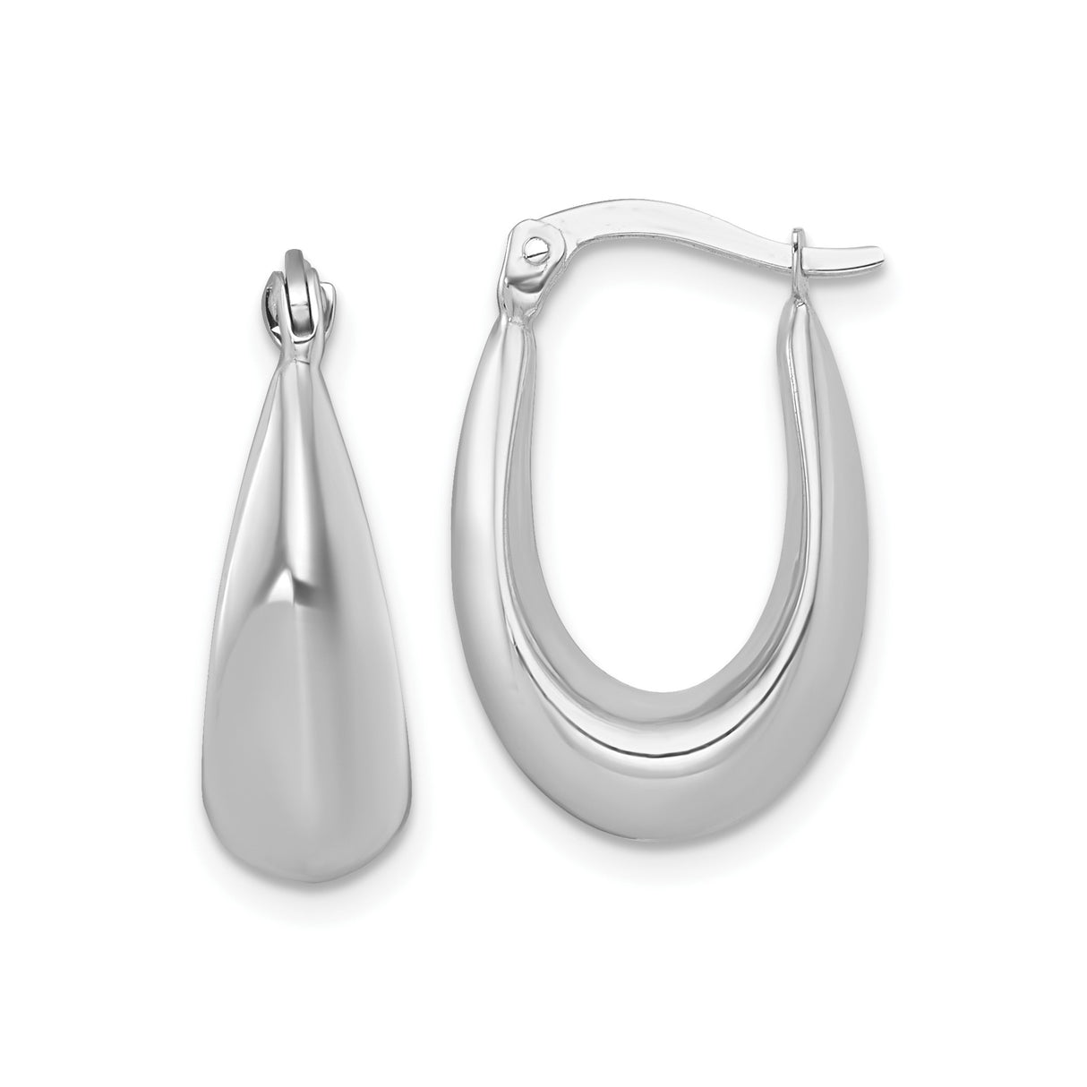 14k White Gold Teardrop Hoop Earrings, Lightweight Polished Tapered Design for Women
