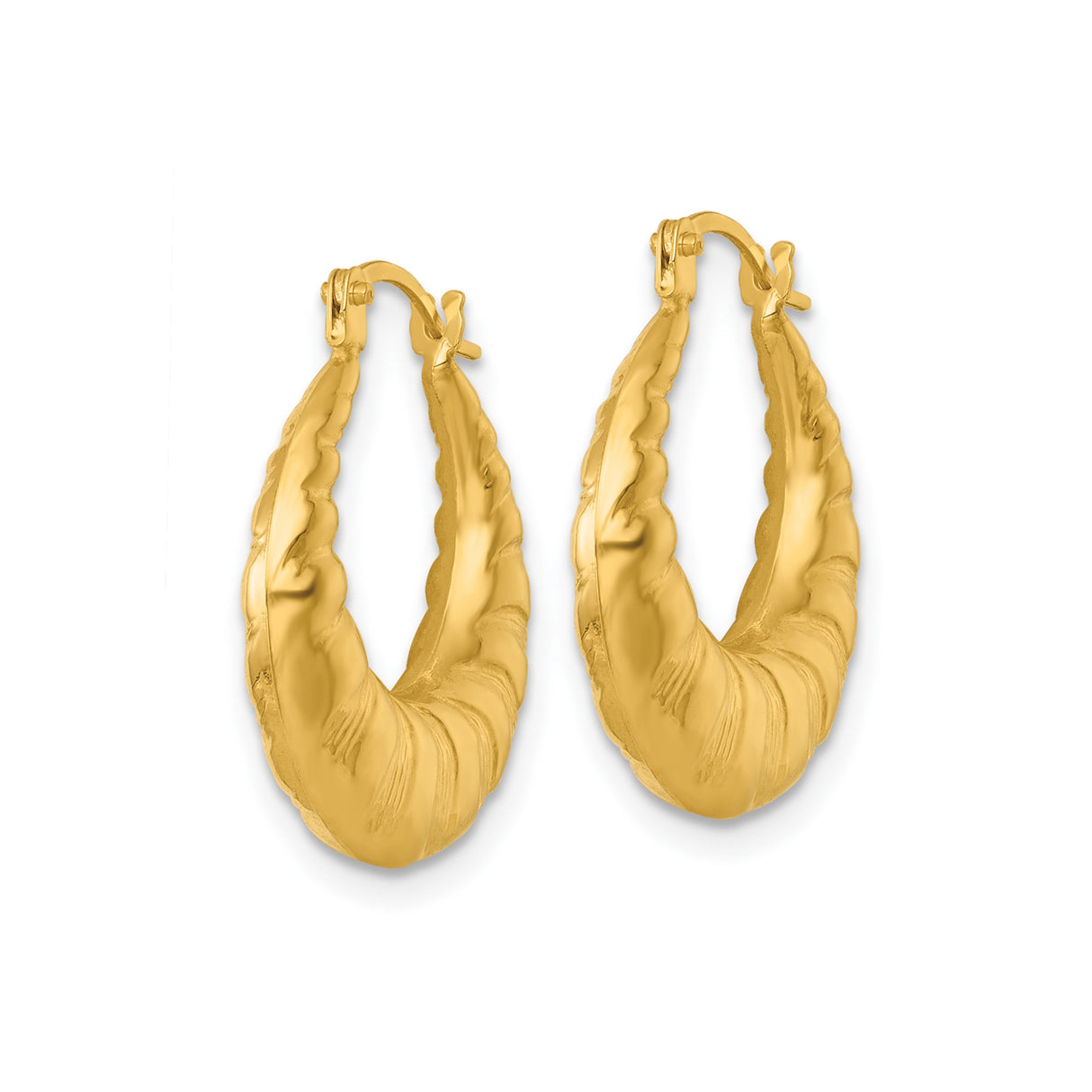 14k Yellow Gold Hoop Earrings with Twisted Textured Design and Polished Finish