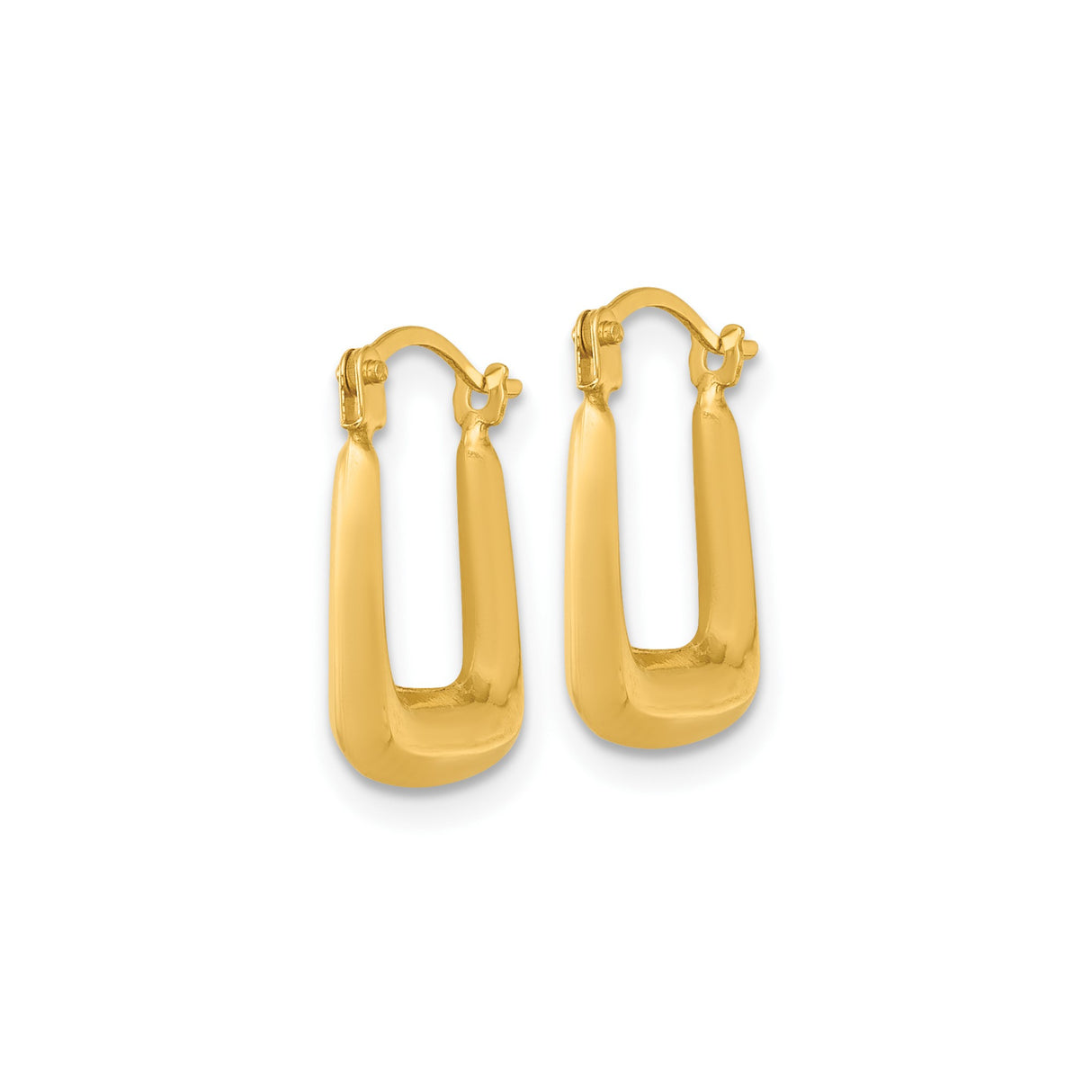 14k Yellow Gold Hoop Earrings, Squared Geometric Design, Polished Minimalist Style