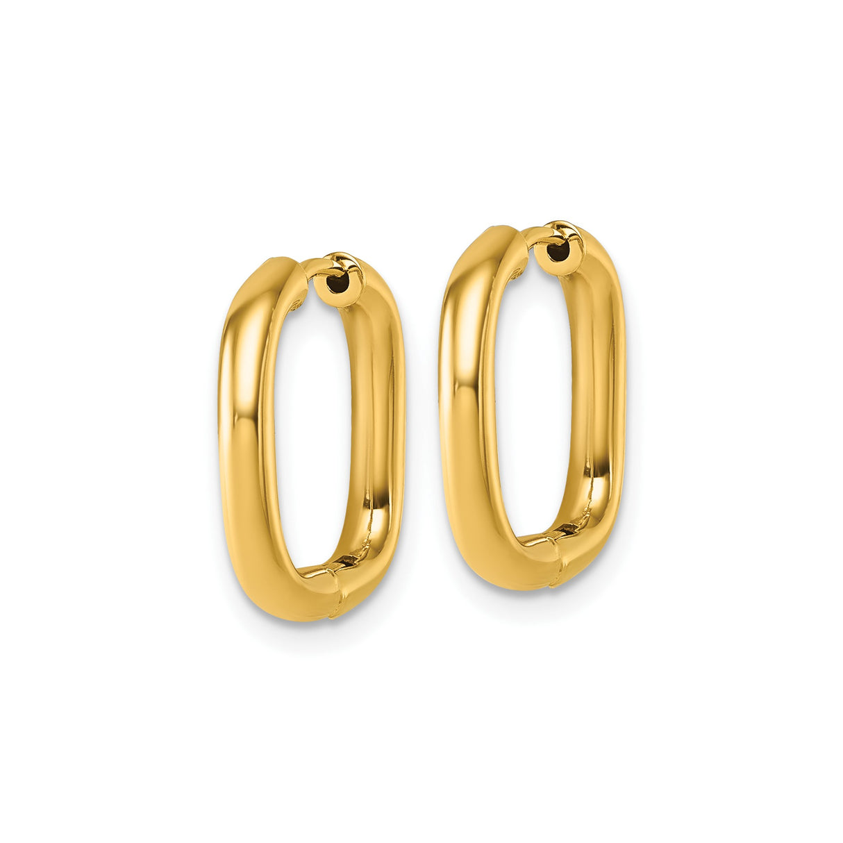14k Yellow Gold Square Hinged Hoop Earrings, Modern Rounded Edge Design, Lightweight Minimalist Style