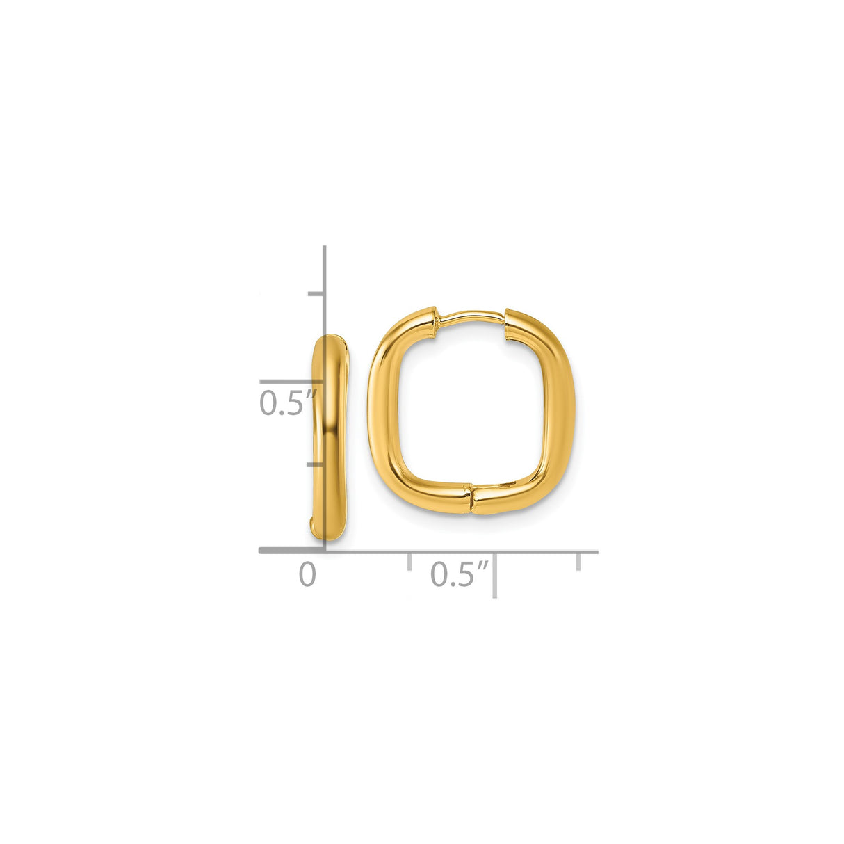 14k Yellow Gold Square Hinged Hoop Earrings, Modern Rounded Edge Design, Lightweight Minimalist Style