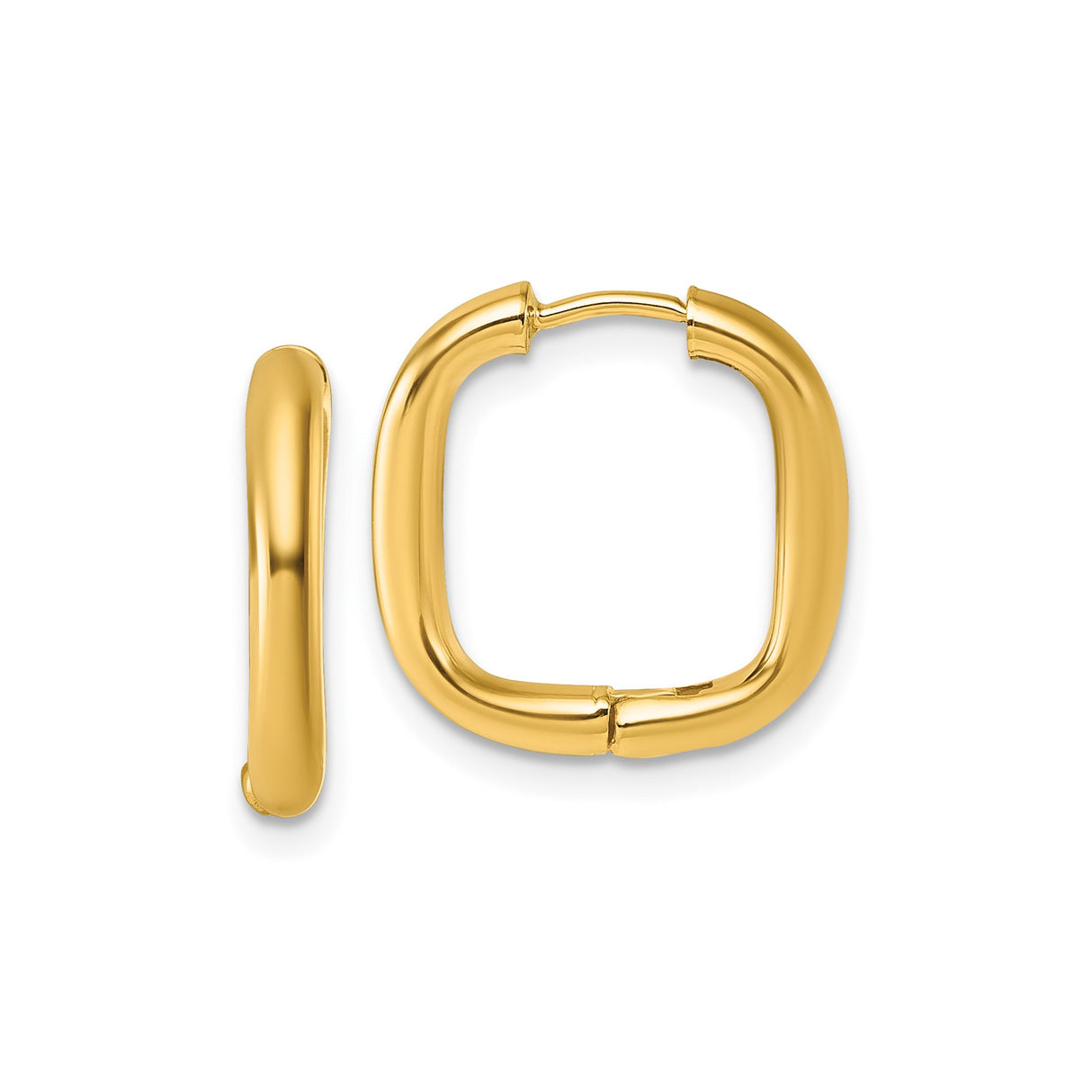 14k Yellow Gold Square Hinged Hoop Earrings, Modern Rounded Edge Design, Lightweight Minimalist Style
