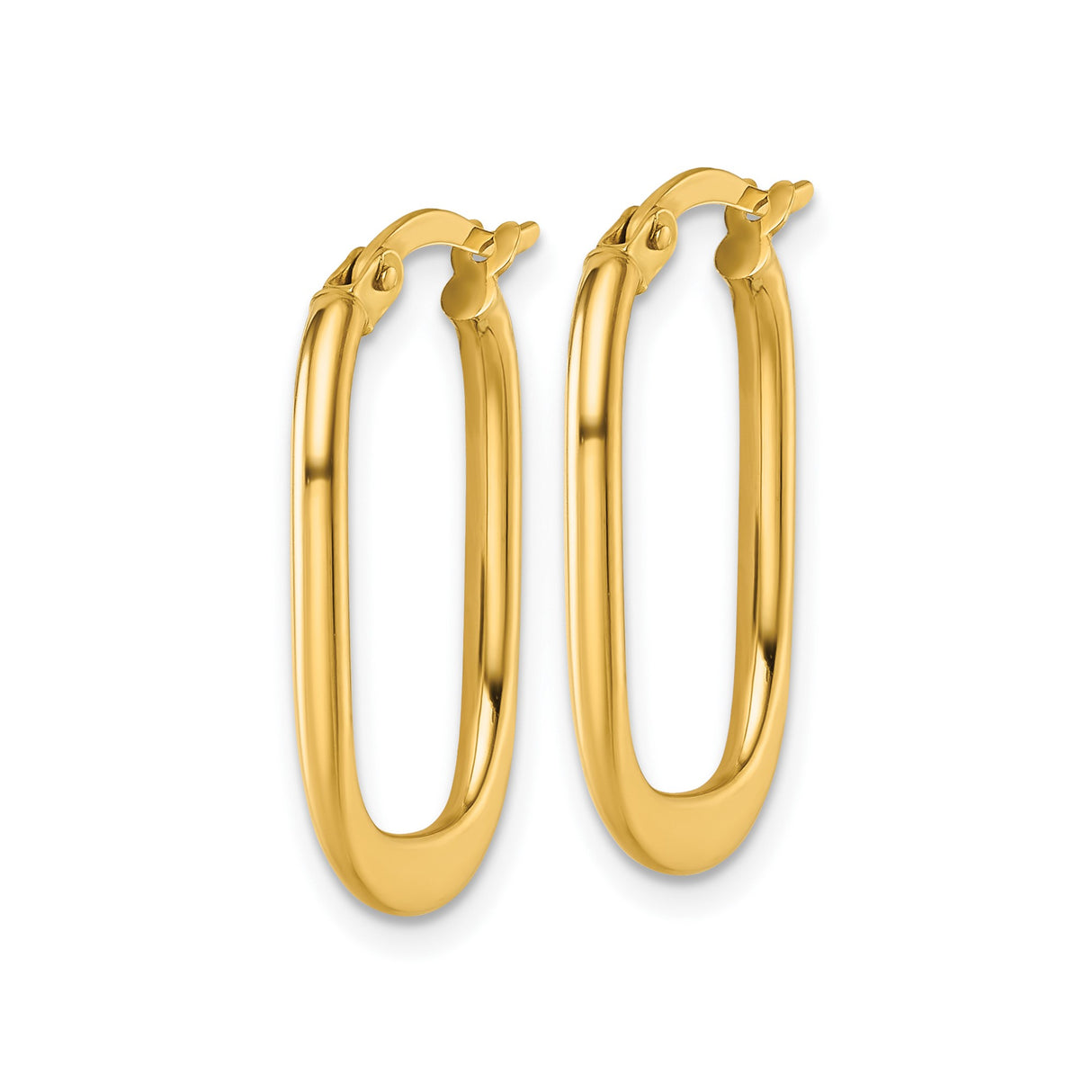 14k Yellow Gold Oval Hoop Earrings, Polished Finish, Snap Back Closure, Sleek Minimalist Design
