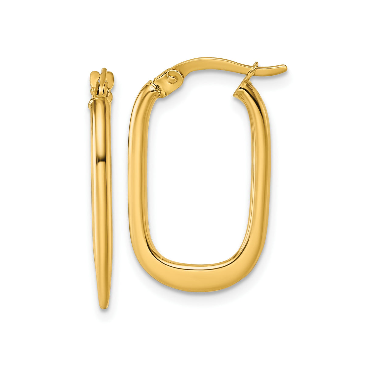 14k Yellow Gold Oval Hoop Earrings, Polished Finish, Snap Back Closure, Sleek Minimalist Design