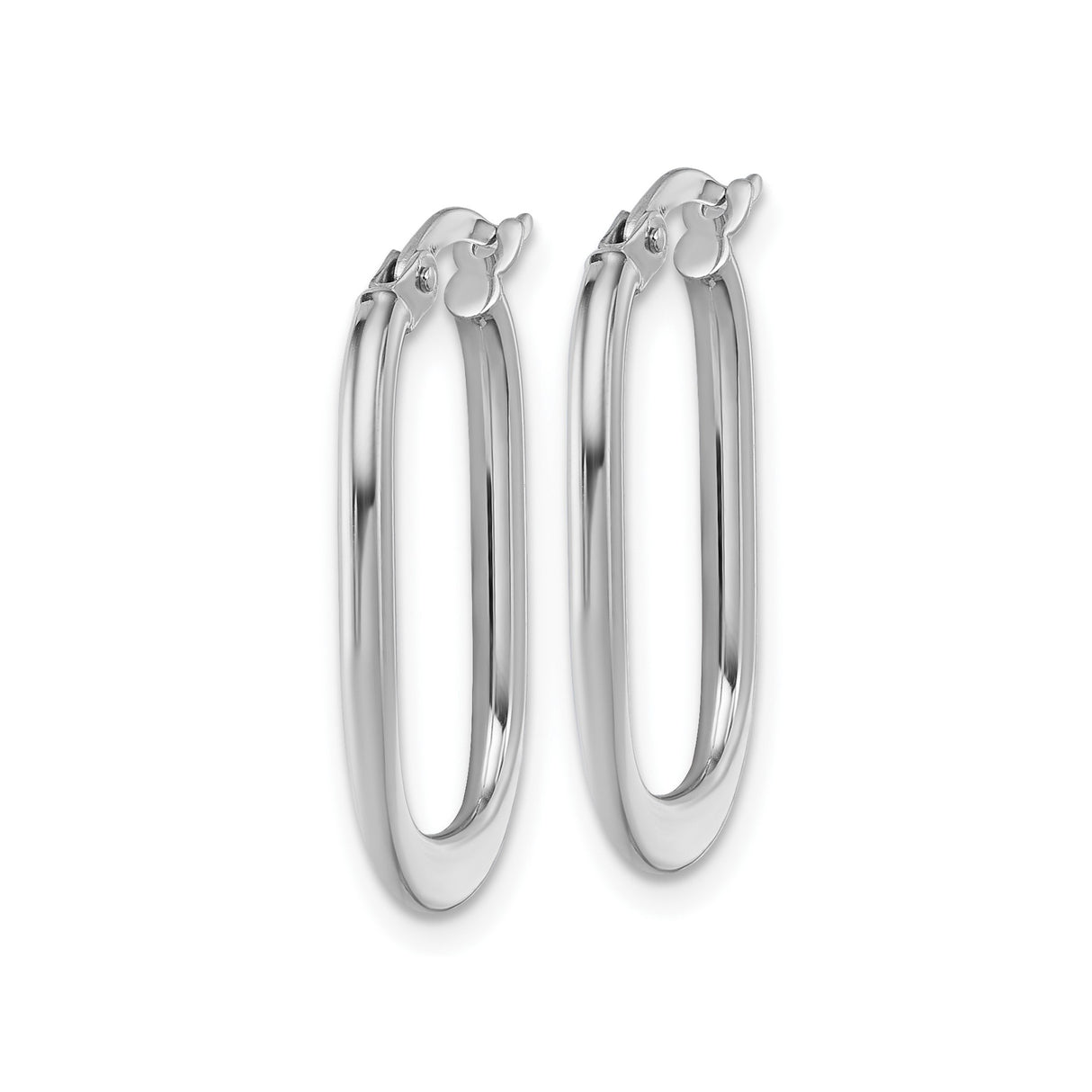 14k White Gold Oval Hoop Earrings, Sleek Polished Tapered Tube Design for Women